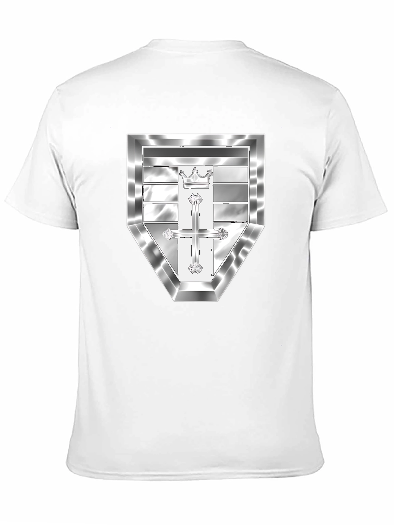 Black T-Shirt with Silver Crest Design