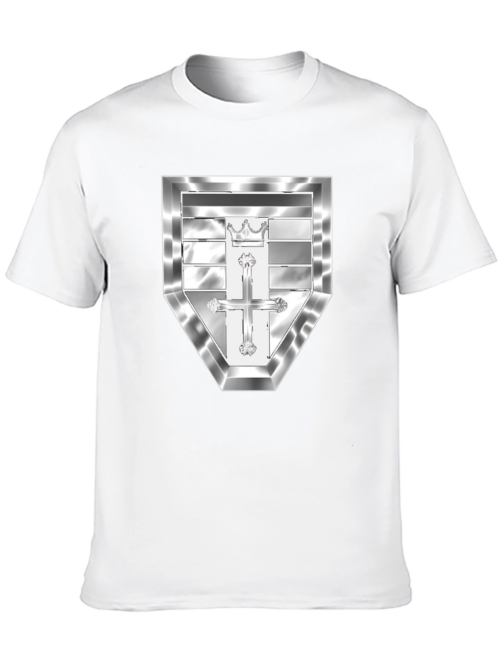 Black T-Shirt with Silver Crest Design