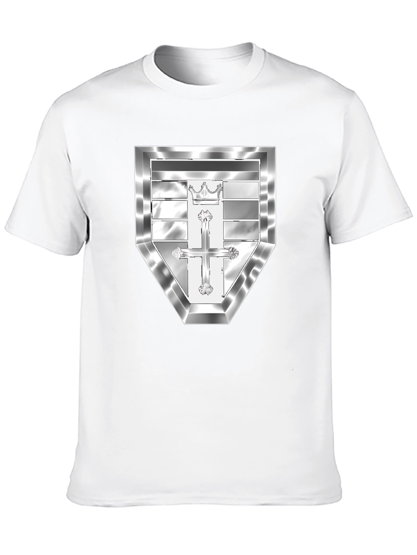Black T-Shirt with Silver Crest Design