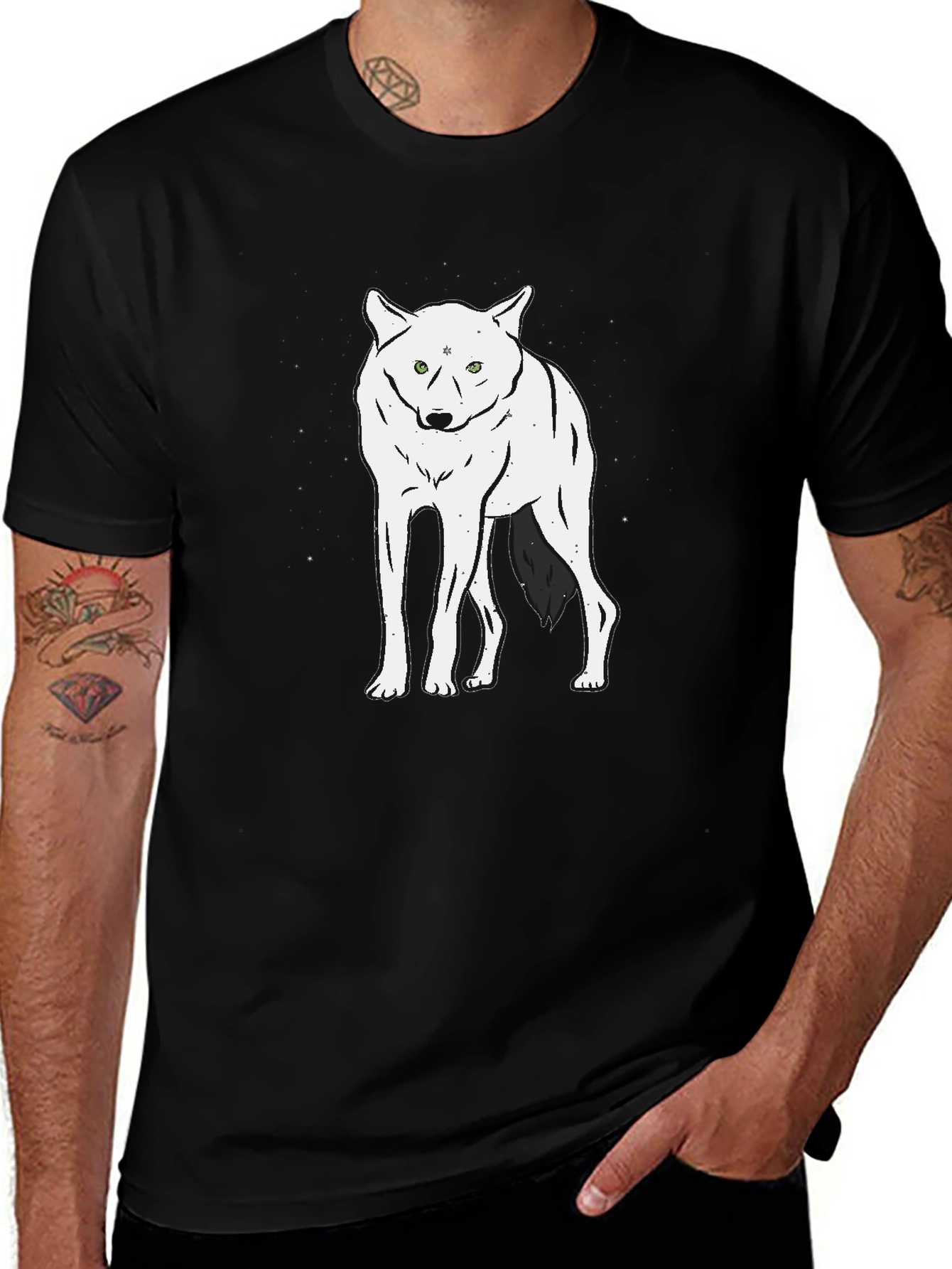 Wolf Graphic Tee - Black Crew Neck