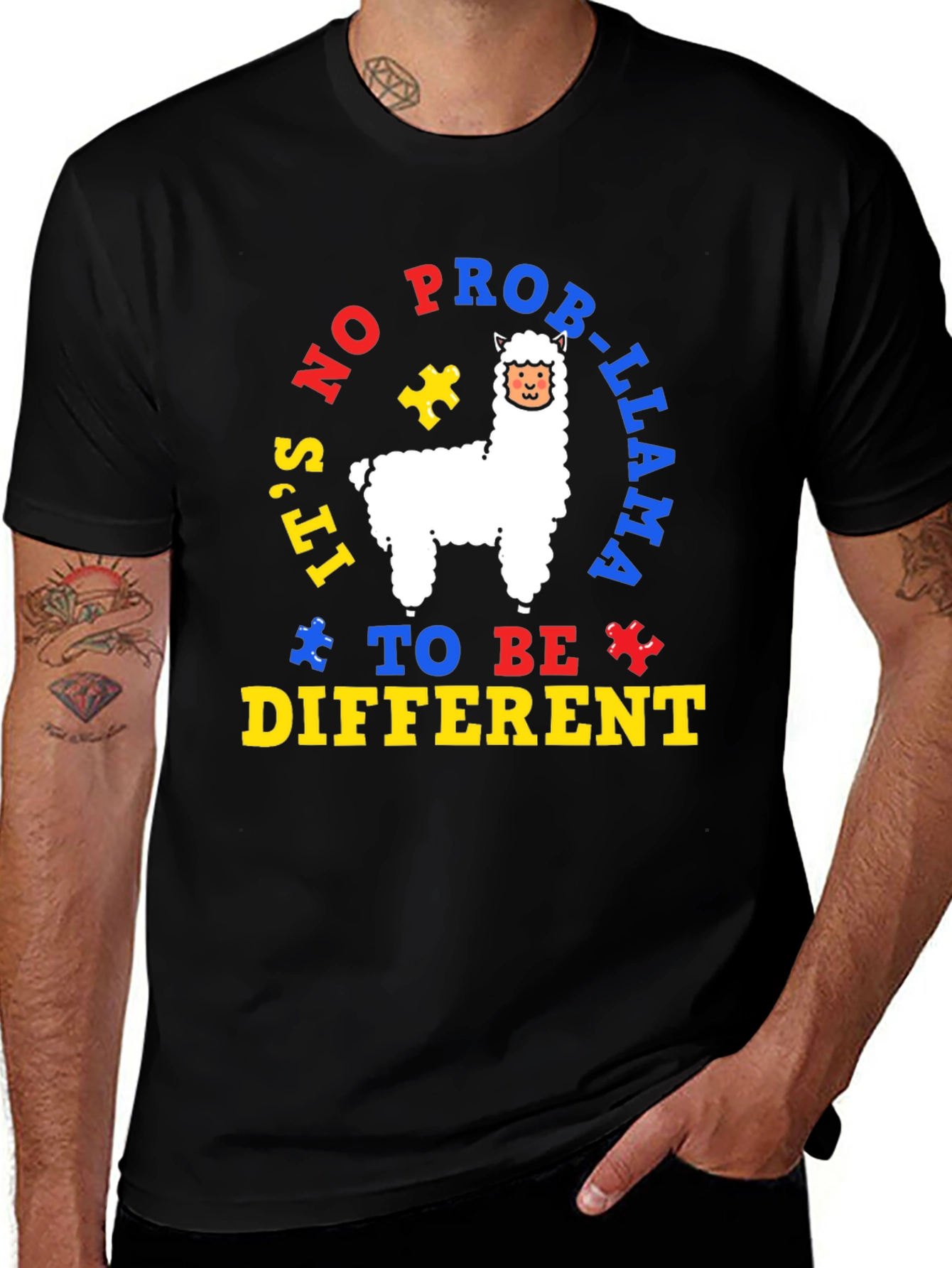 Autism Awareness Llama T-Shirt - Its No Prob-Llama to be Different!