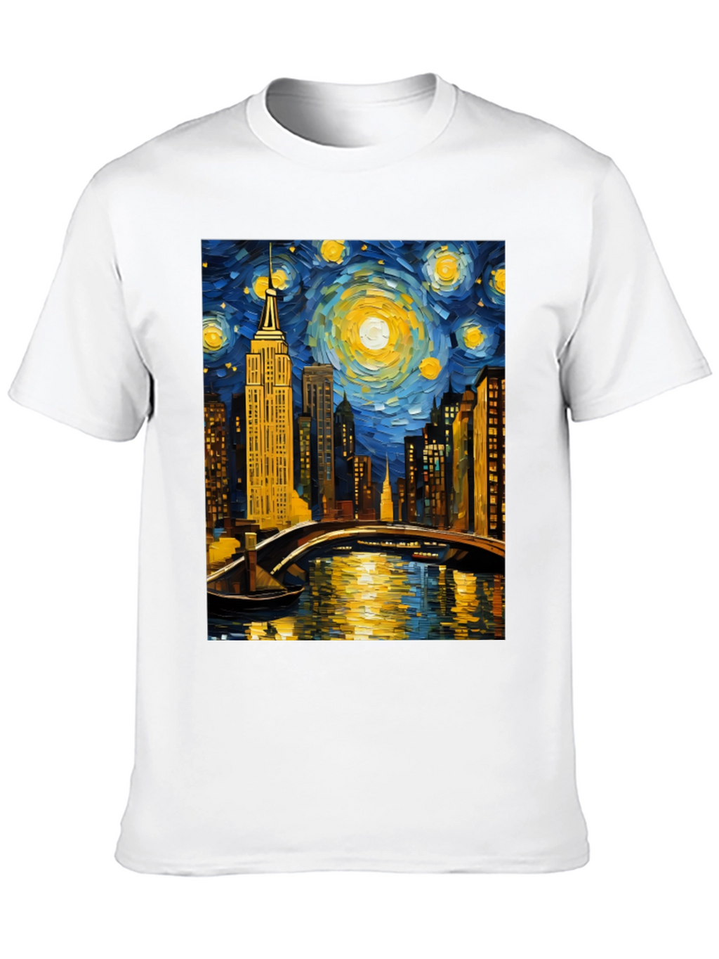 Starry Night Cityscape Tee - Artistic Graphic T-Shirt