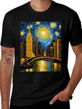 Starry Night Cityscape Tee - Artistic Graphic T-Shirt