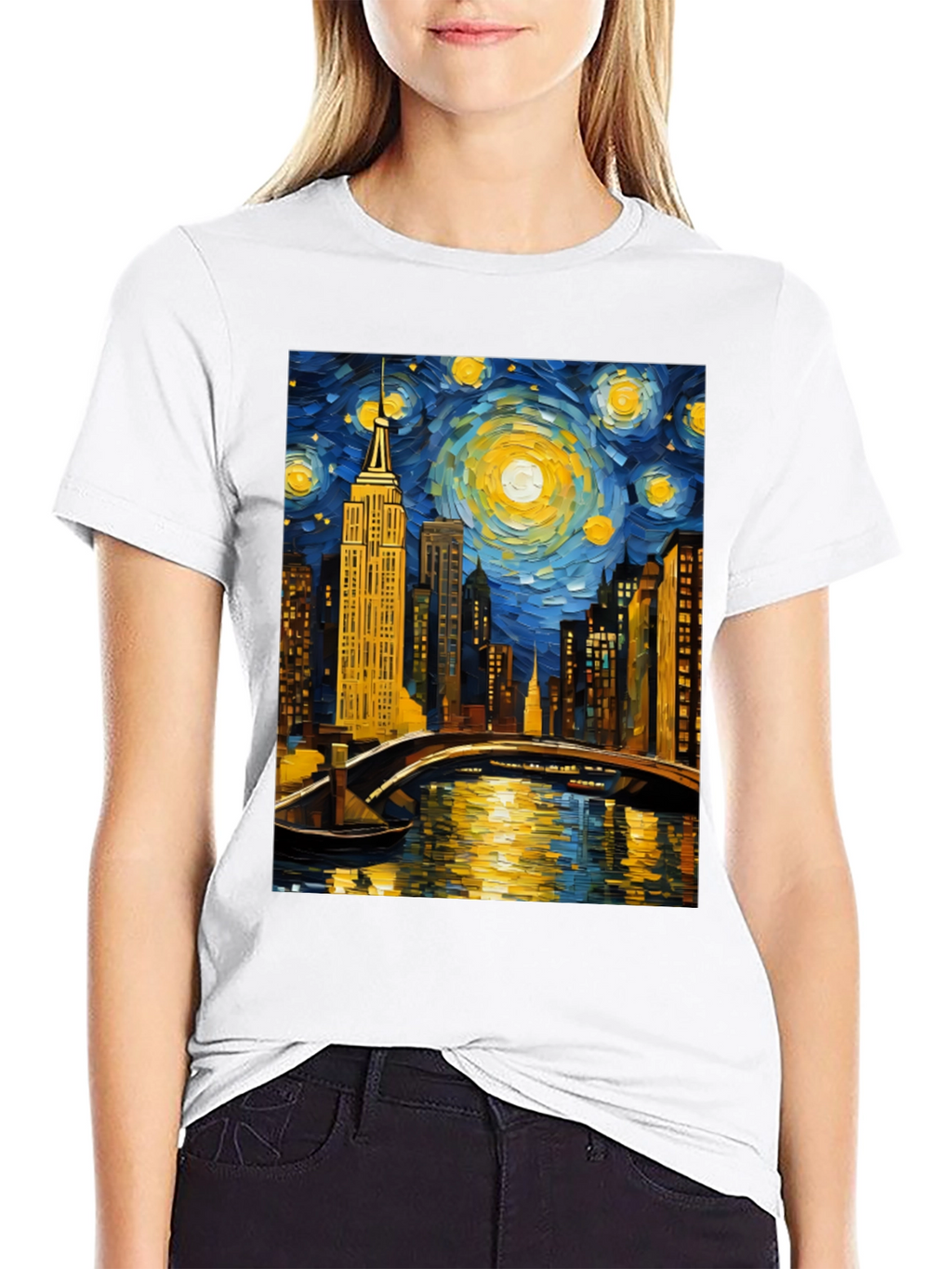 Starry Night Cityscape Tee - Artistic Graphic T-Shirt