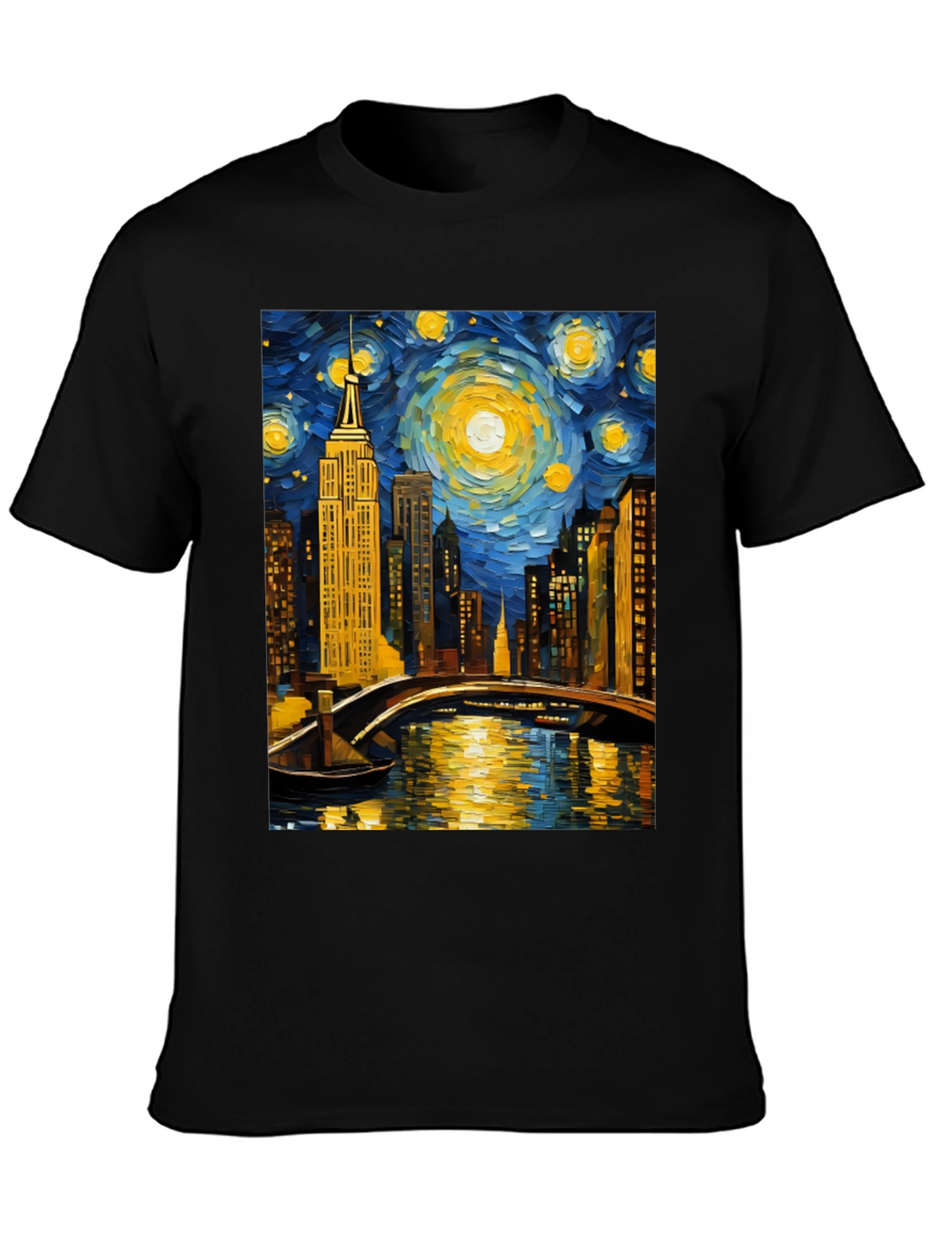 Starry Night Cityscape Tee - Artistic Graphic T-Shirt