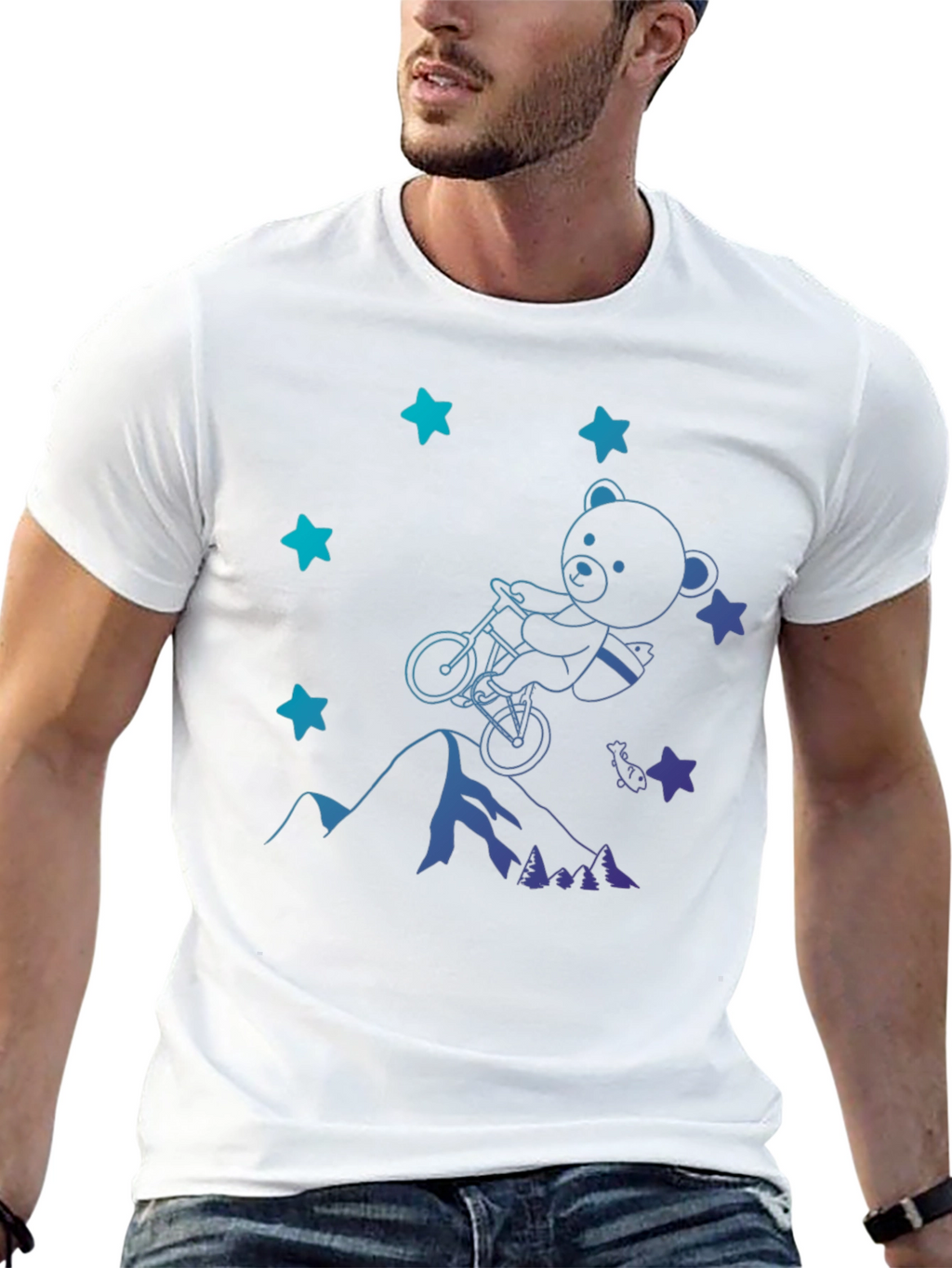 Bear on Bike T-Shirt - Mountain Adventure Tee