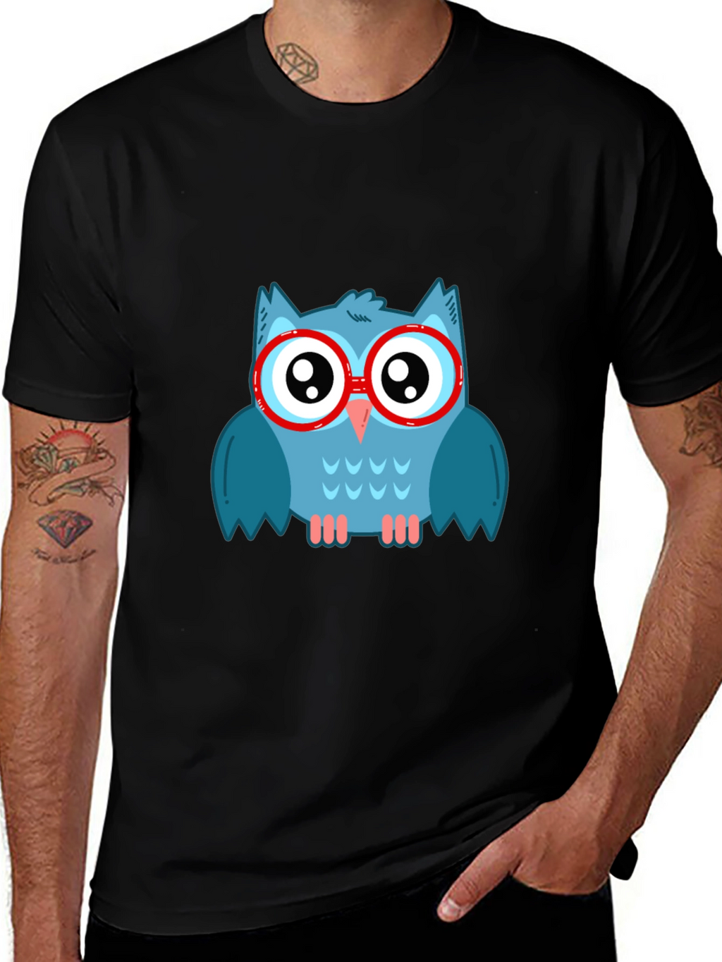 Cool Owl Graphic Tee - Mens Black T-Shirt