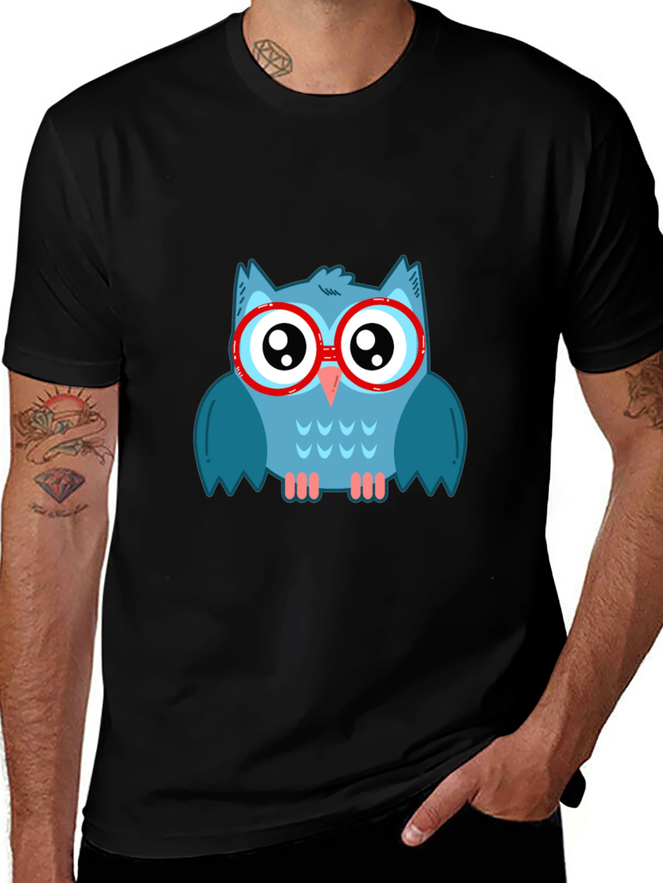 Cool Owl Graphic Tee - Mens Black T-Shirt