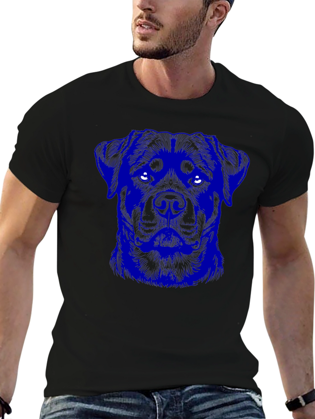 Rottweiler Graphic Print Black T-Shirt