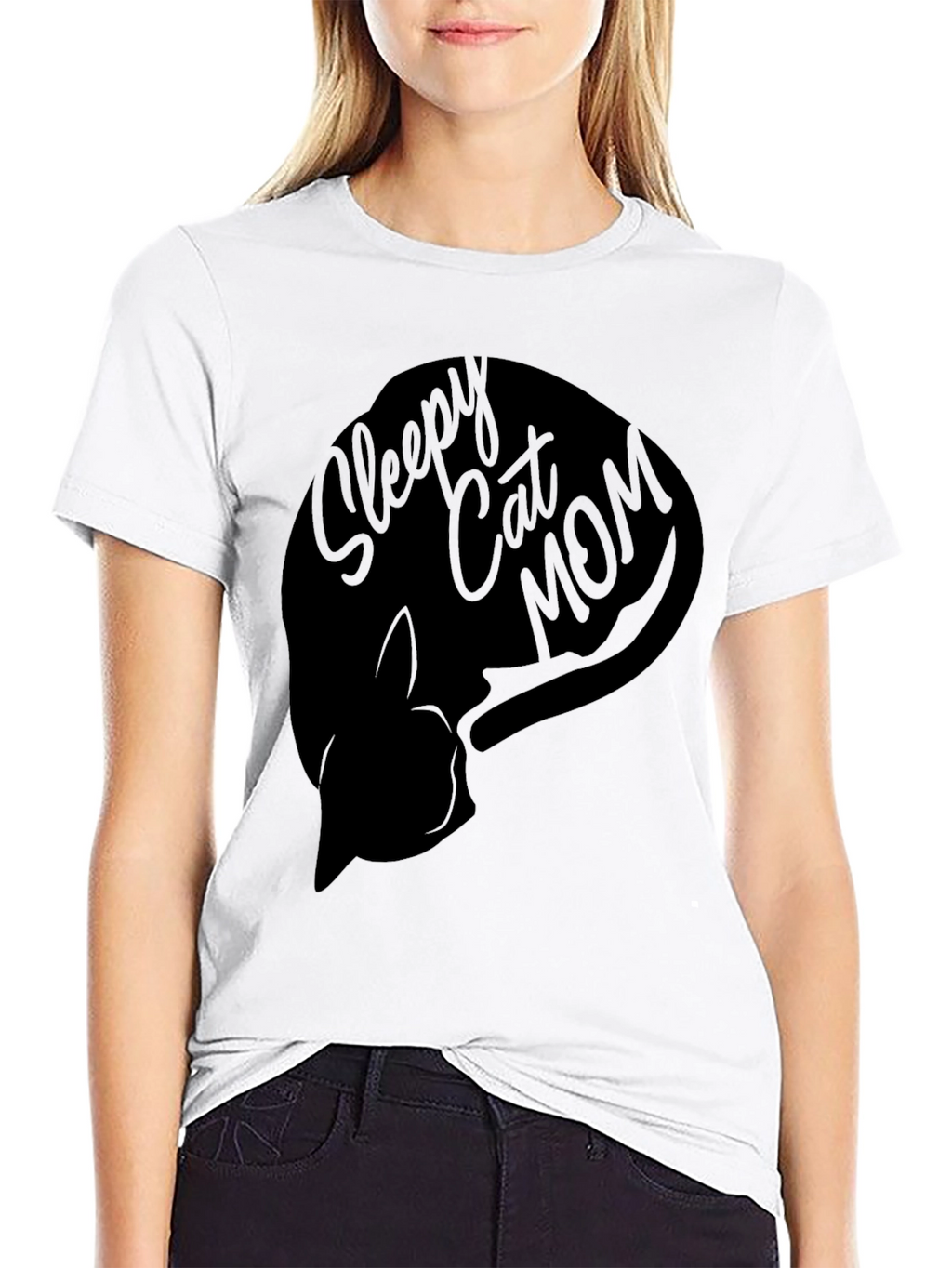 Sleepy Cat Mom Graphic T-Shirt - Unisex Black Tee