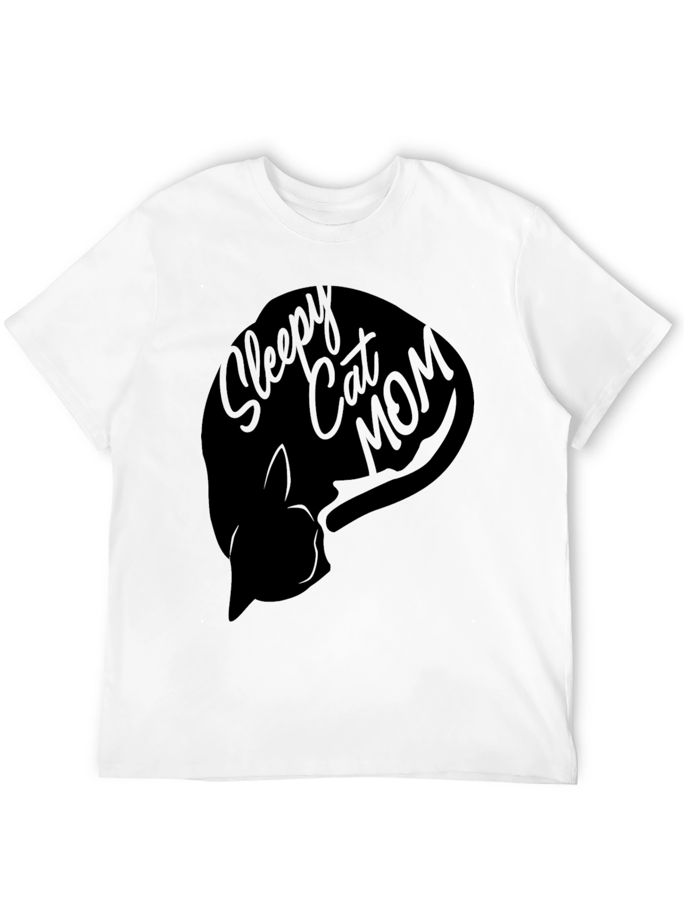 Sleepy Cat Mom Graphic T-Shirt - Unisex Black Tee