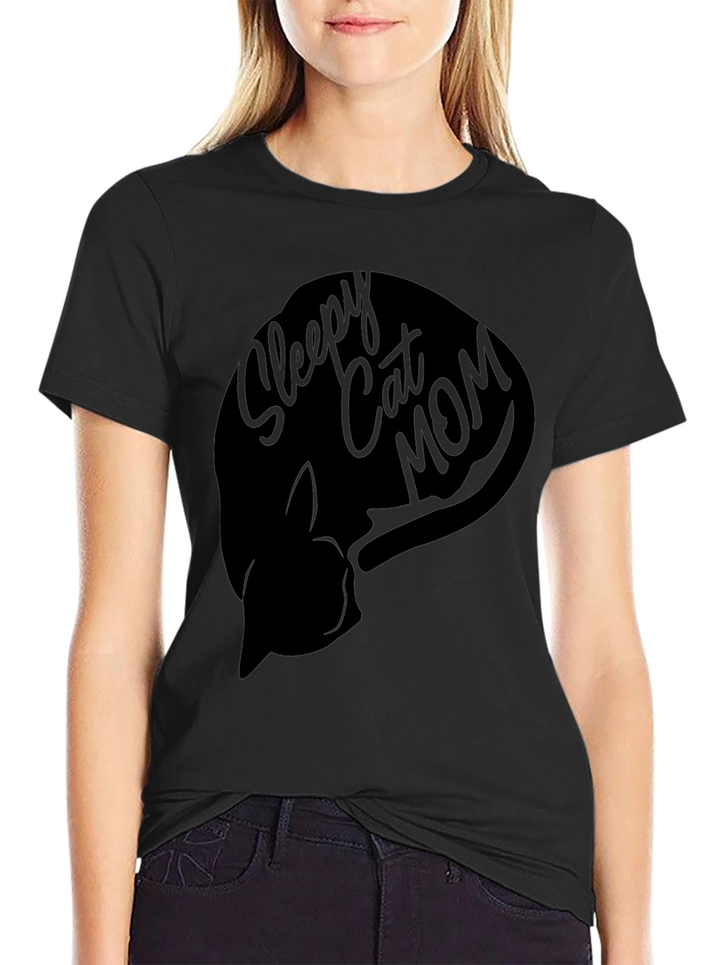 Sleepy Cat Mom Graphic T-Shirt - Unisex Black Tee