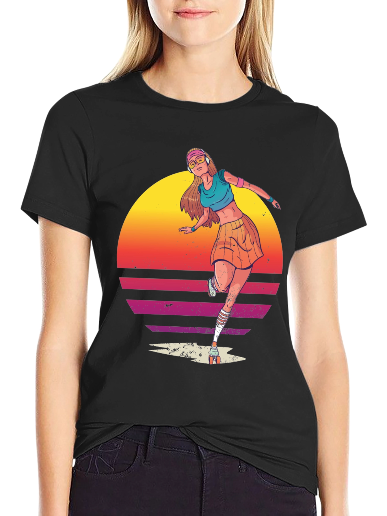Retro Roller Skate Girl Graphic T-Shirt