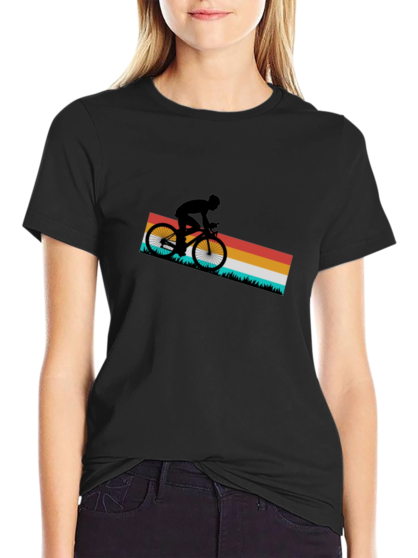 Retro Cyclist Graphic Tee - Black Cotton Blend
