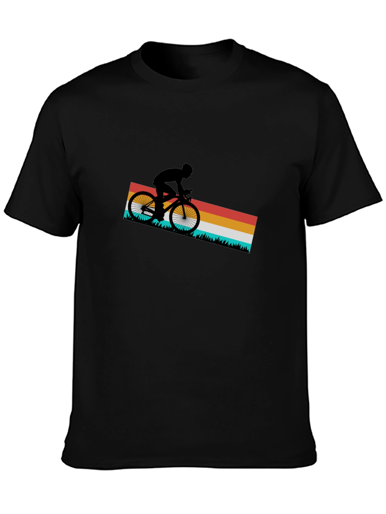 Retro Cyclist Graphic Tee - Black Cotton Blend