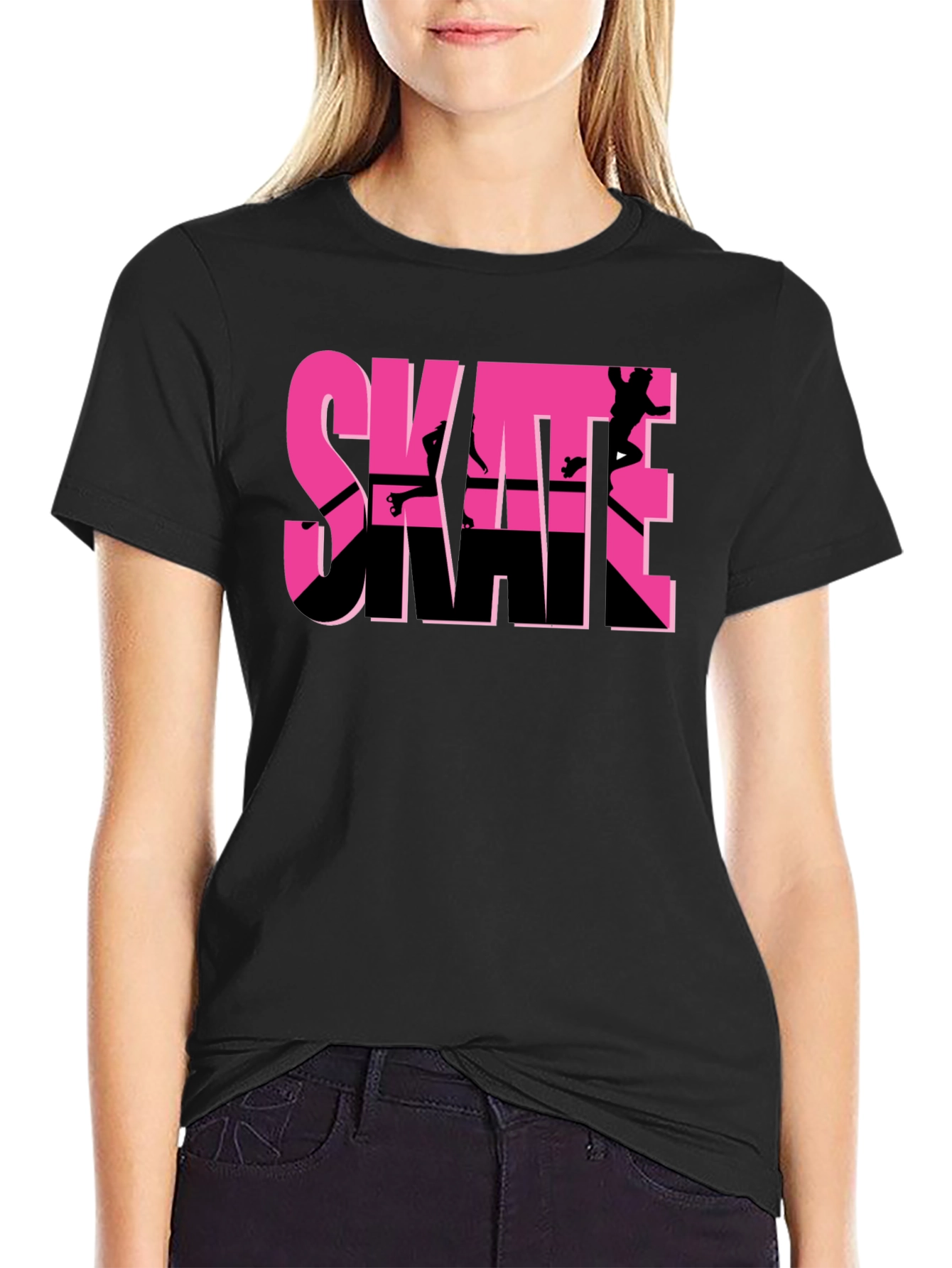 Skate Graphic T-Shirt - Black Pink Skateboarding Design
