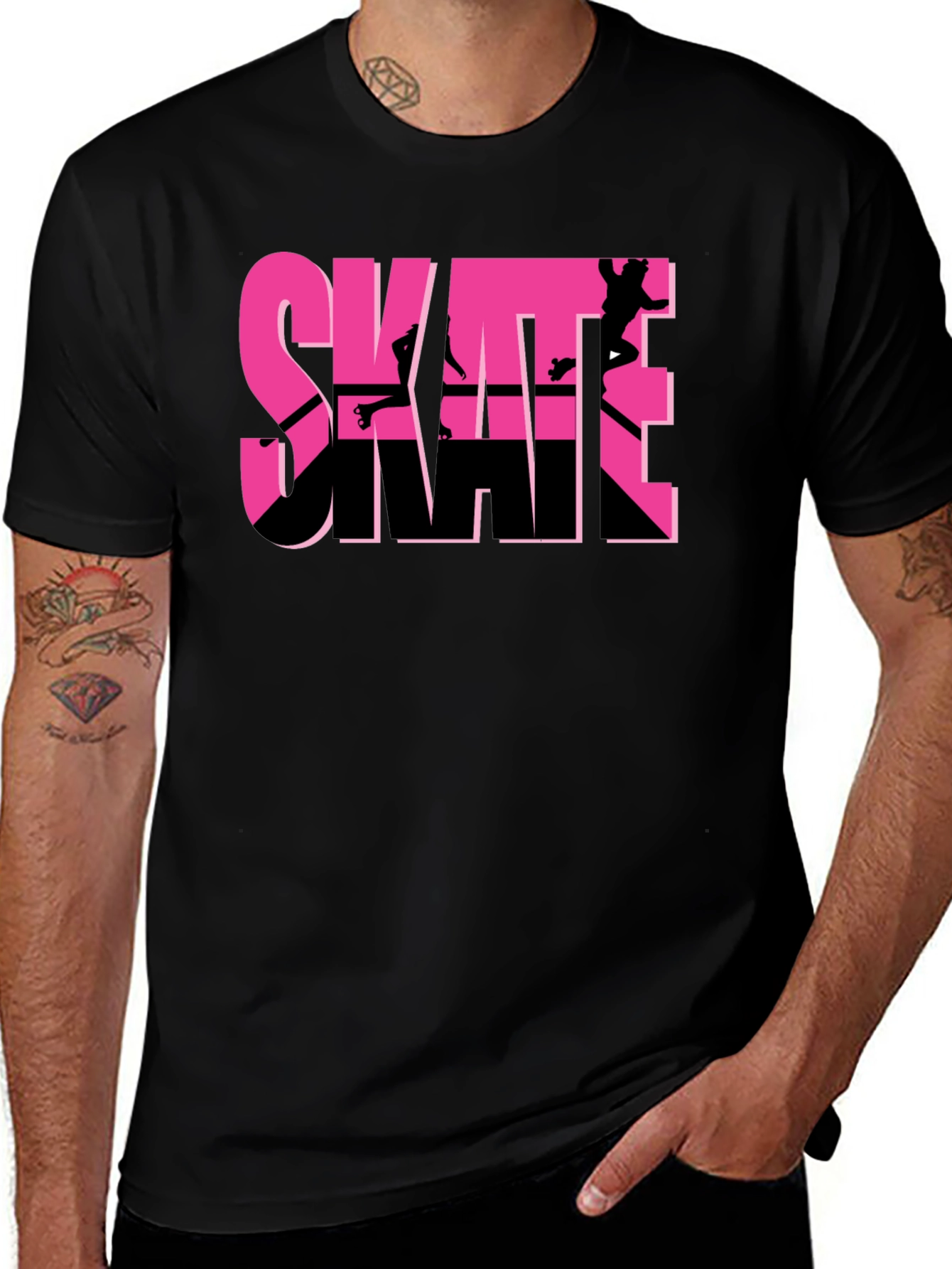 Skate Graphic T-Shirt - Black Pink Skateboarding Design