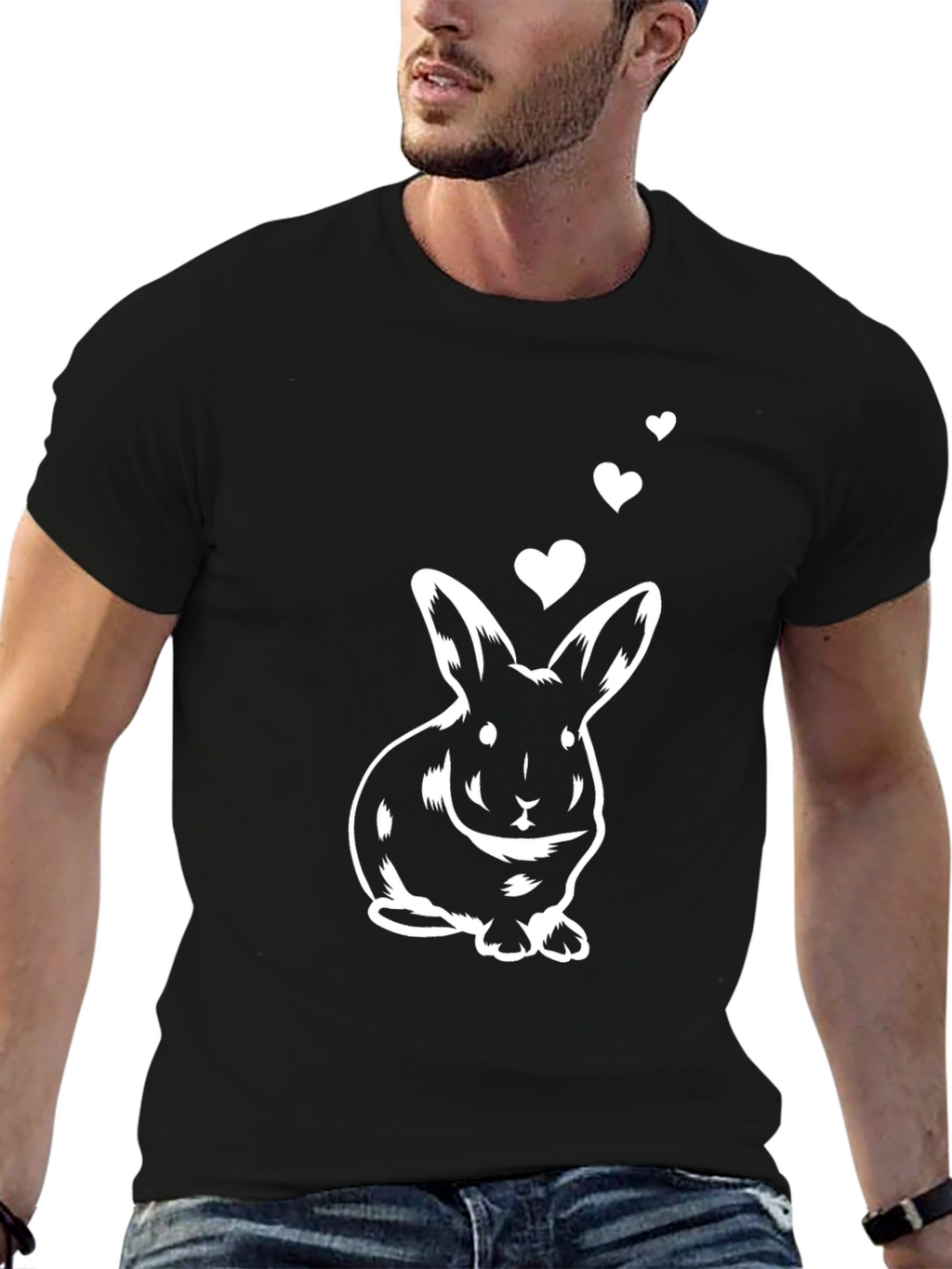 Cute Bunny with Hearts Black Graphic Tee