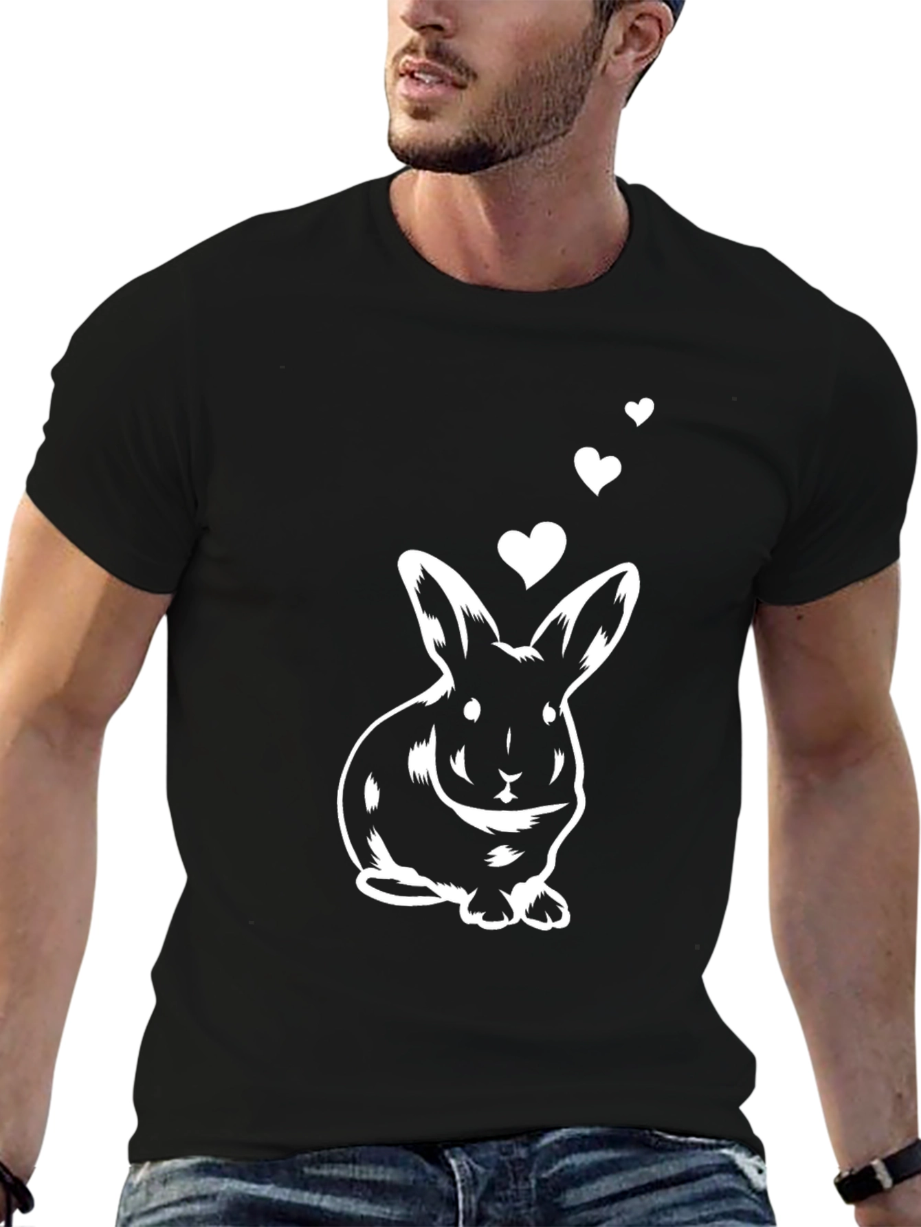 Cute Bunny with Hearts Black Graphic Tee