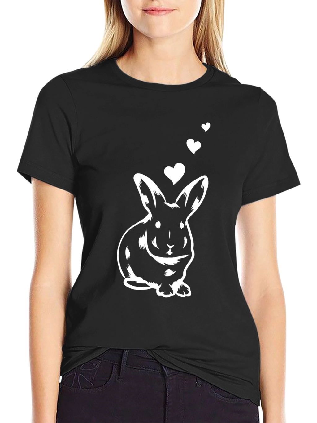 Cute Bunny with Hearts Black Graphic Tee
