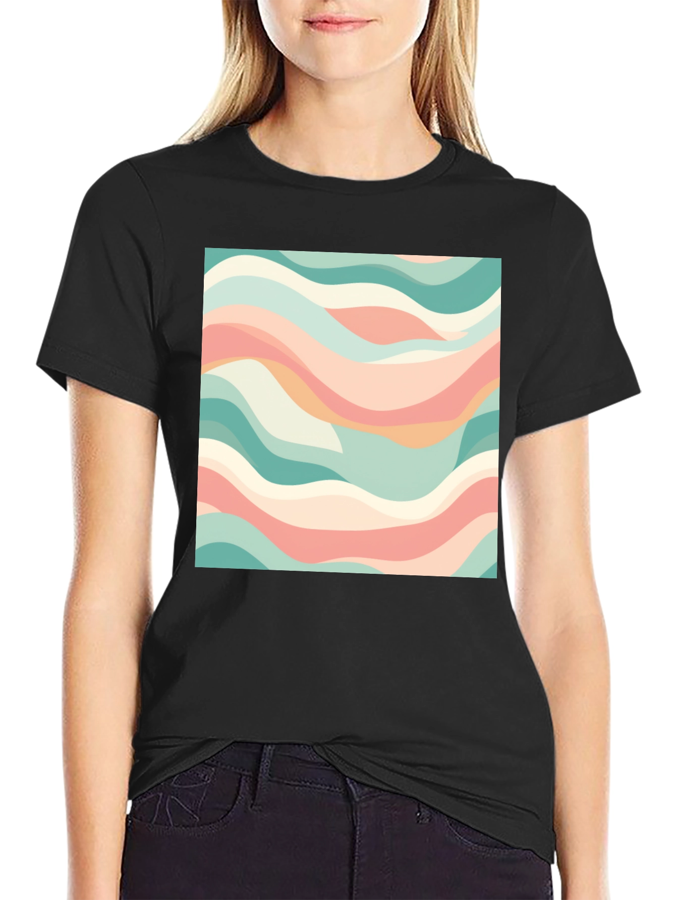 Abstract Wave Pattern T-Shirt - Stylish Black Tee