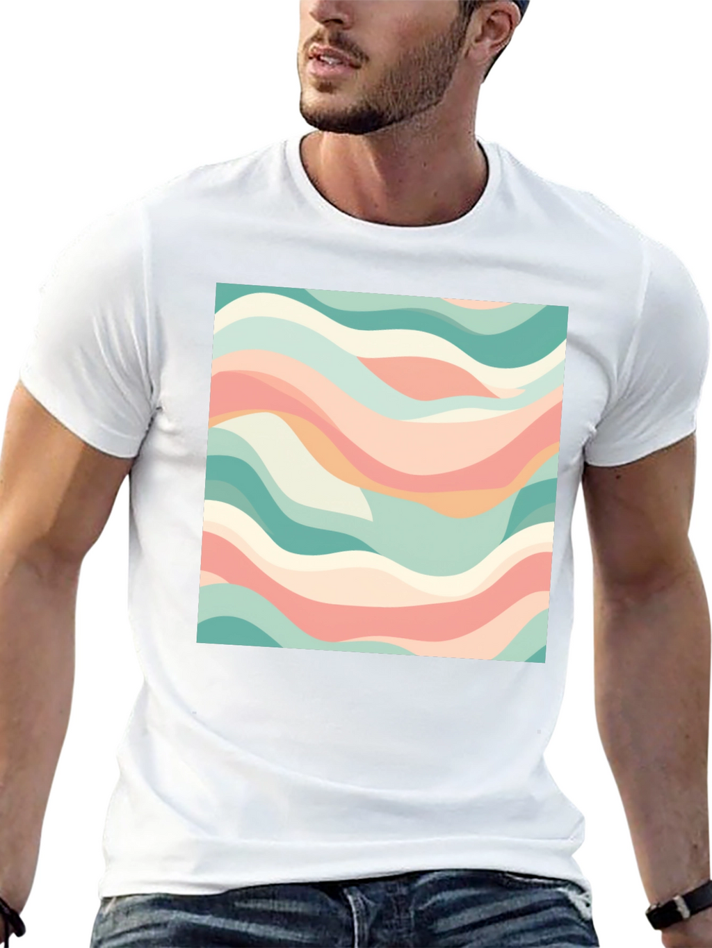 Abstract Wave Pattern T-Shirt - Stylish Black Tee
