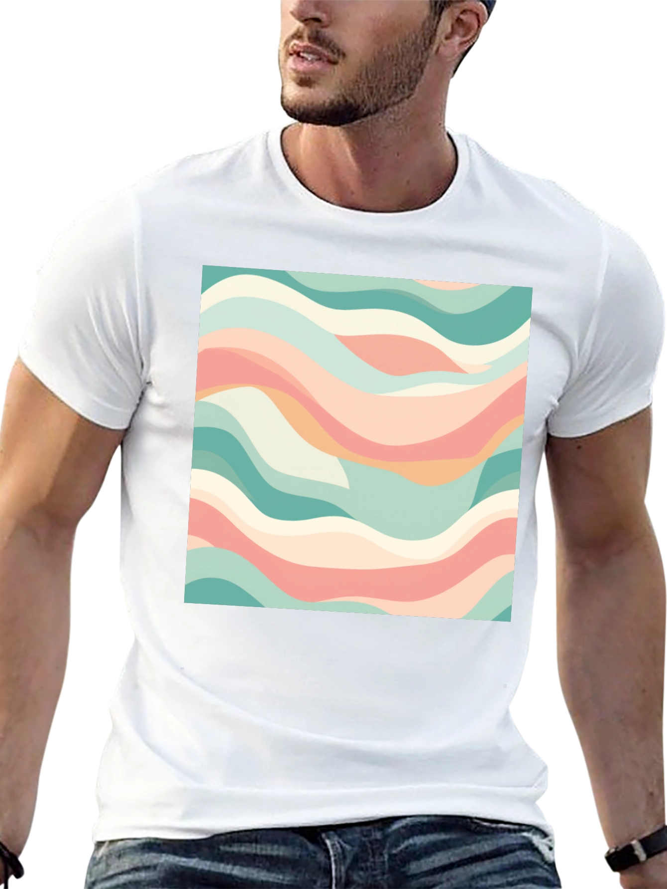 Abstract Wave Pattern T-Shirt - Stylish Black Tee