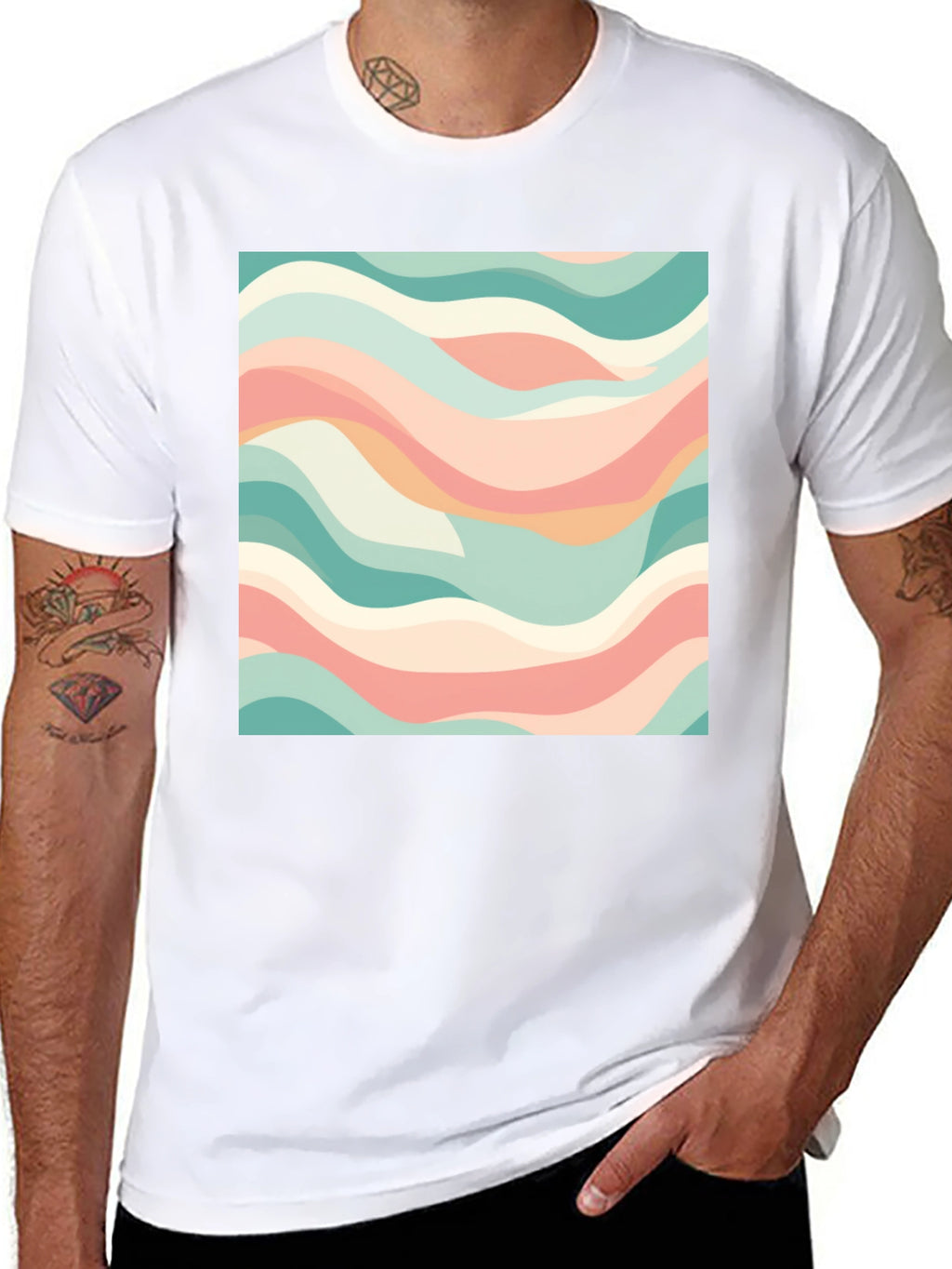 Abstract Wave Pattern T-Shirt - Stylish Black Tee