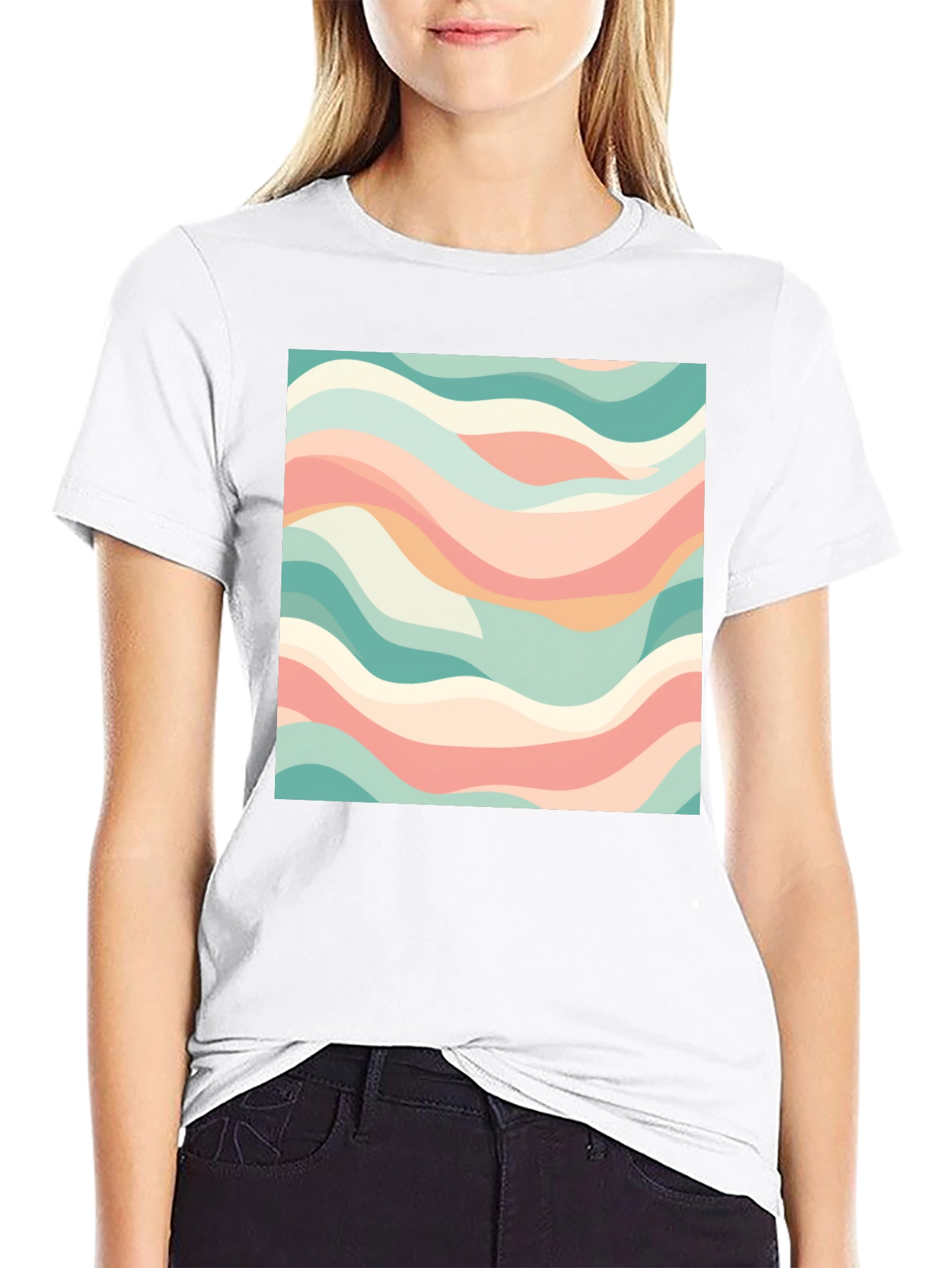 Abstract Wave Pattern T-Shirt - Stylish Black Tee