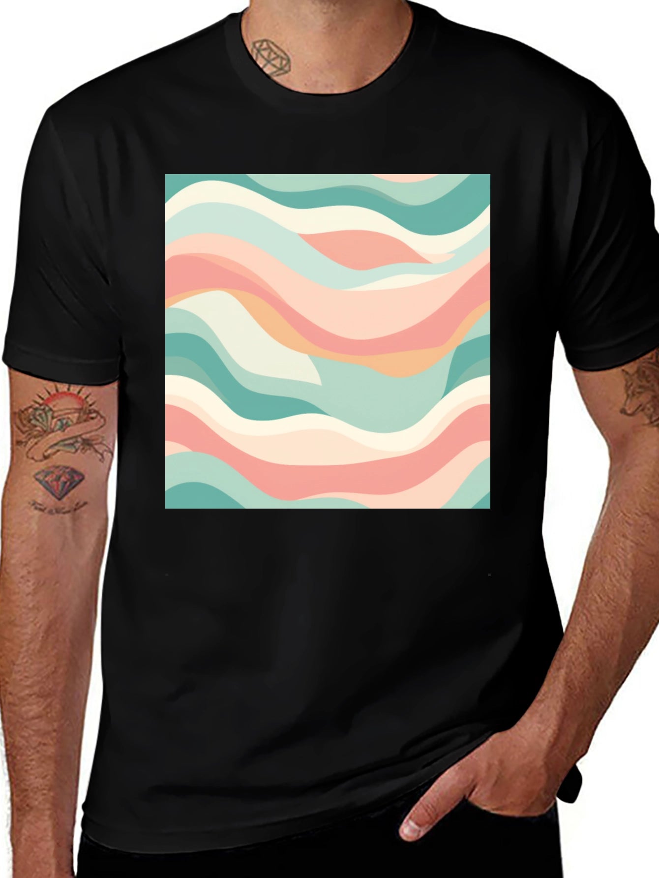 Abstract Wave Pattern T-Shirt - Stylish Black Tee