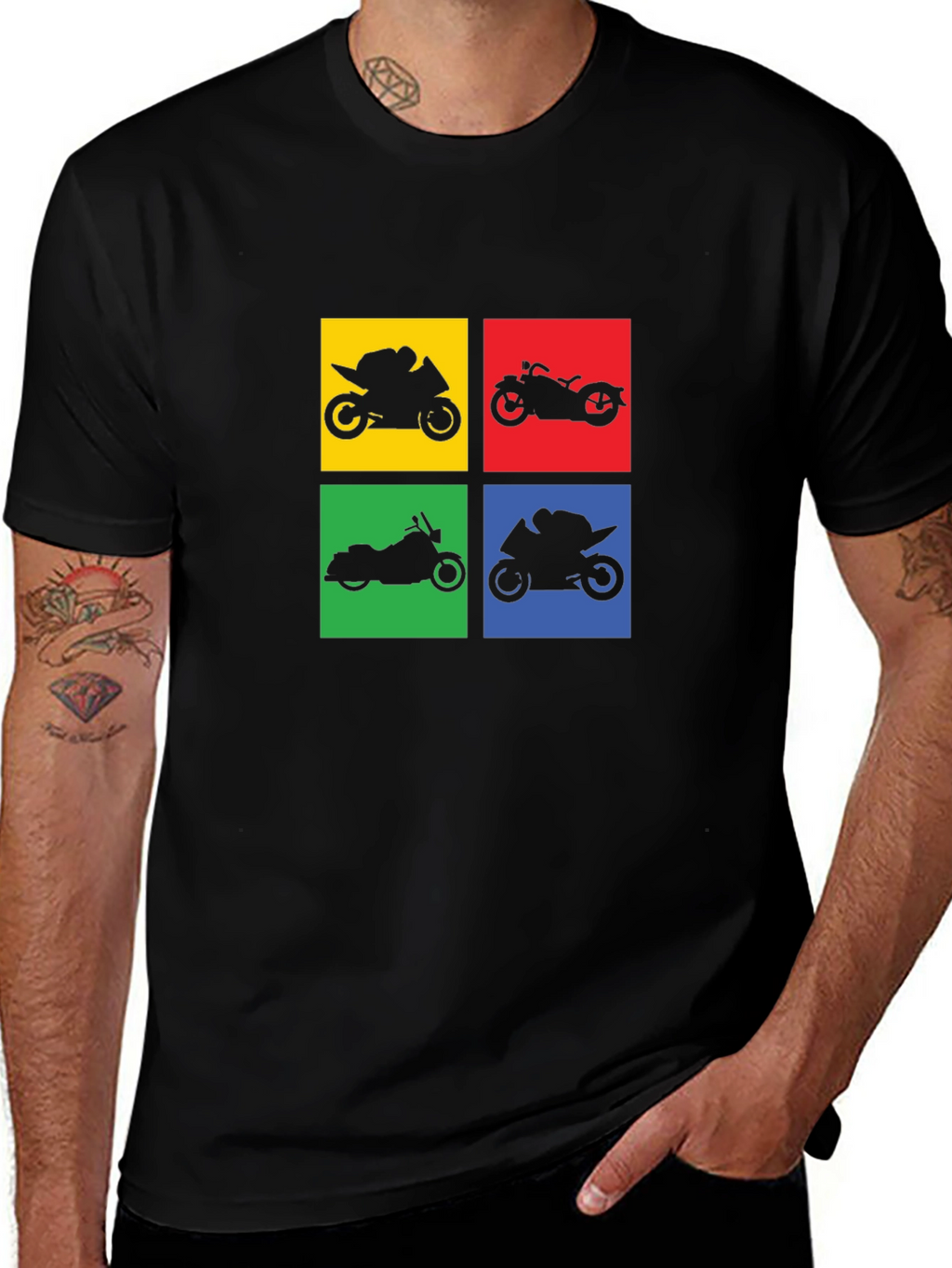 Motorcycle Silhouette Graphic T-Shirt - Black