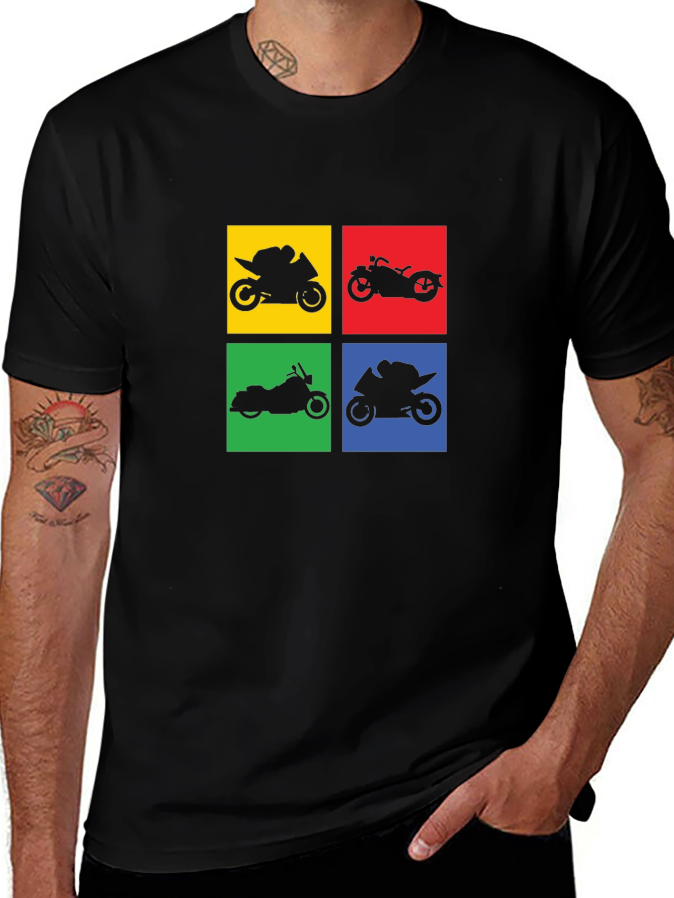 Motorcycle Silhouette Graphic T-Shirt - Black