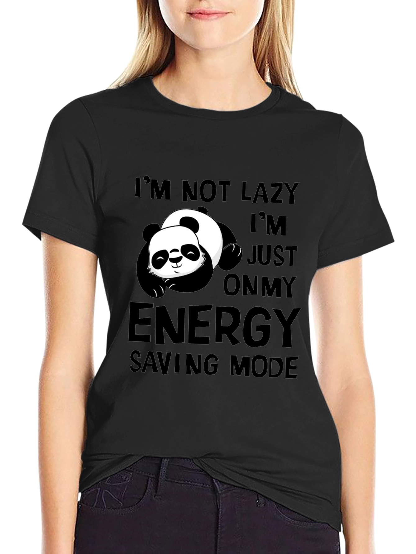 Lazy Panda Energy Saving Mode Black T-Shirt