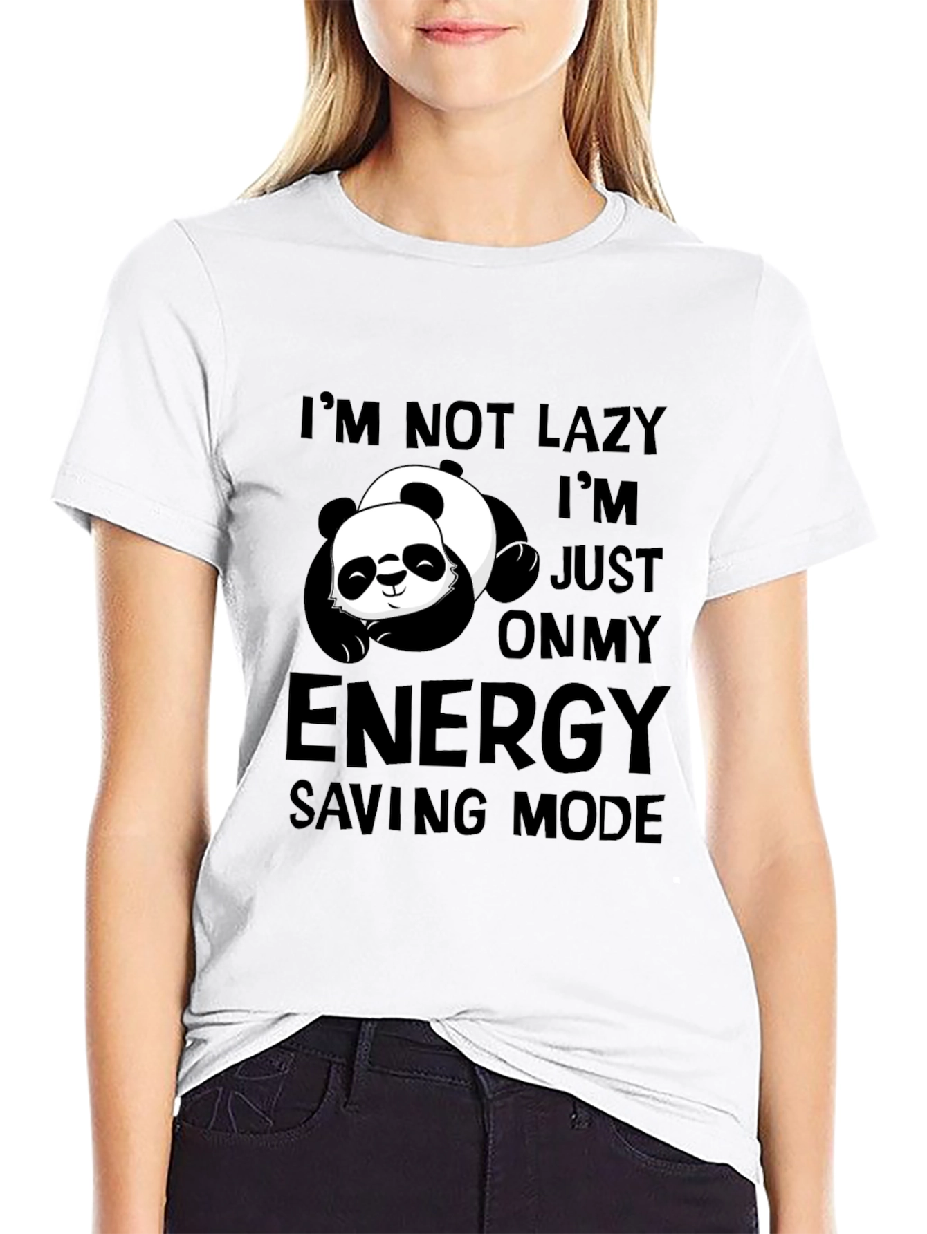 Lazy Panda Energy Saving Mode Black T-Shirt