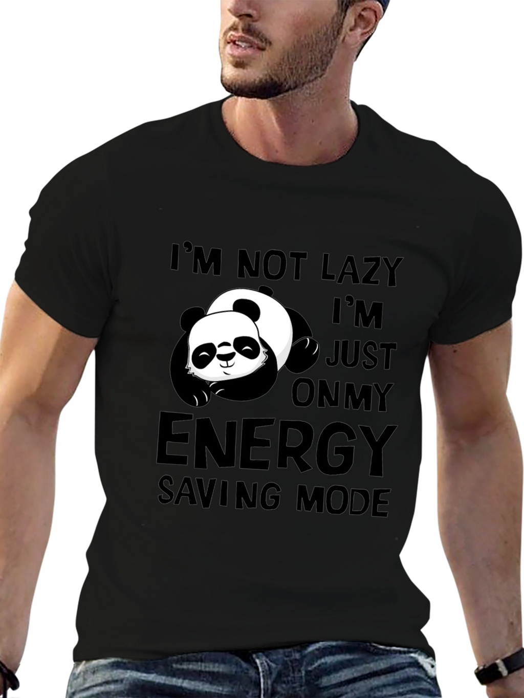 Lazy Panda Energy Saving Mode Black T-Shirt