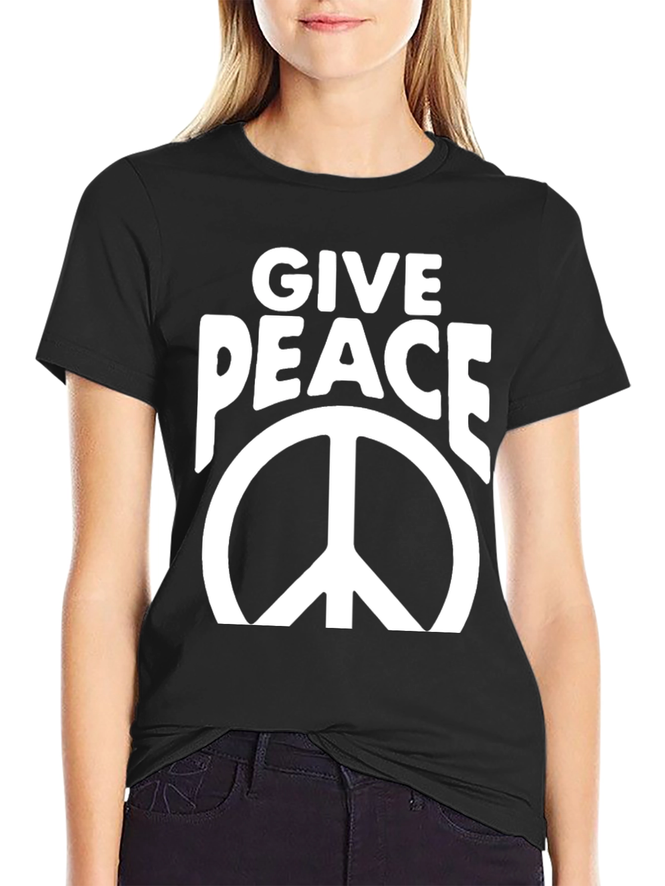 Give Peace Black Graphic T-Shirt