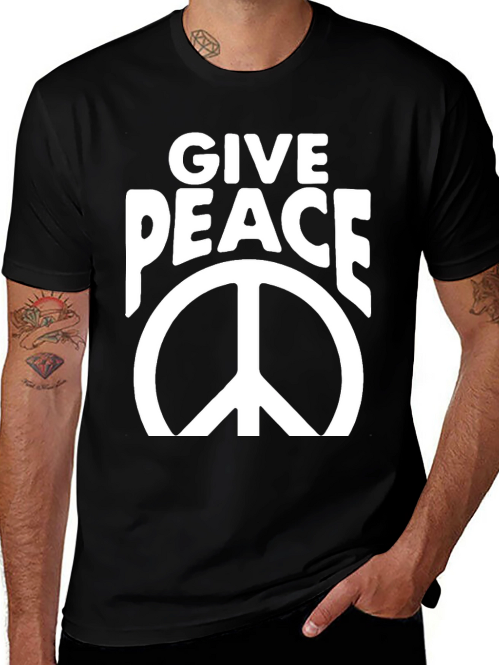 Give Peace Black Graphic T-Shirt