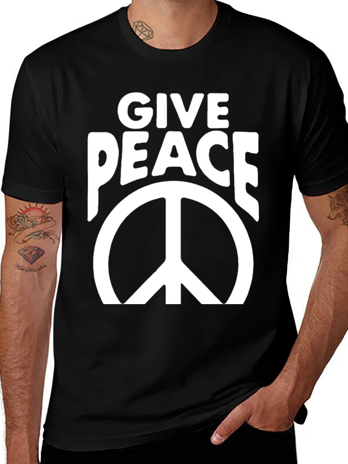 Give Peace Black Graphic T-Shirt