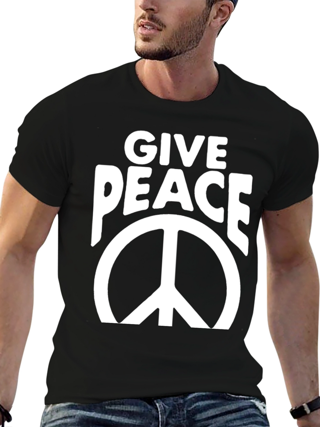 Give Peace Black Graphic T-Shirt