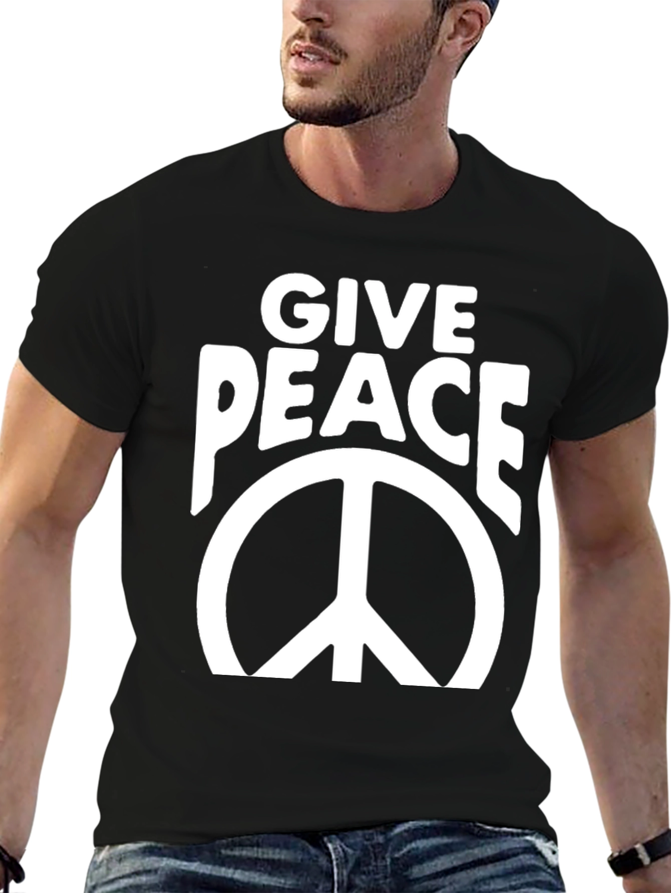 Give Peace Black Graphic T-Shirt
