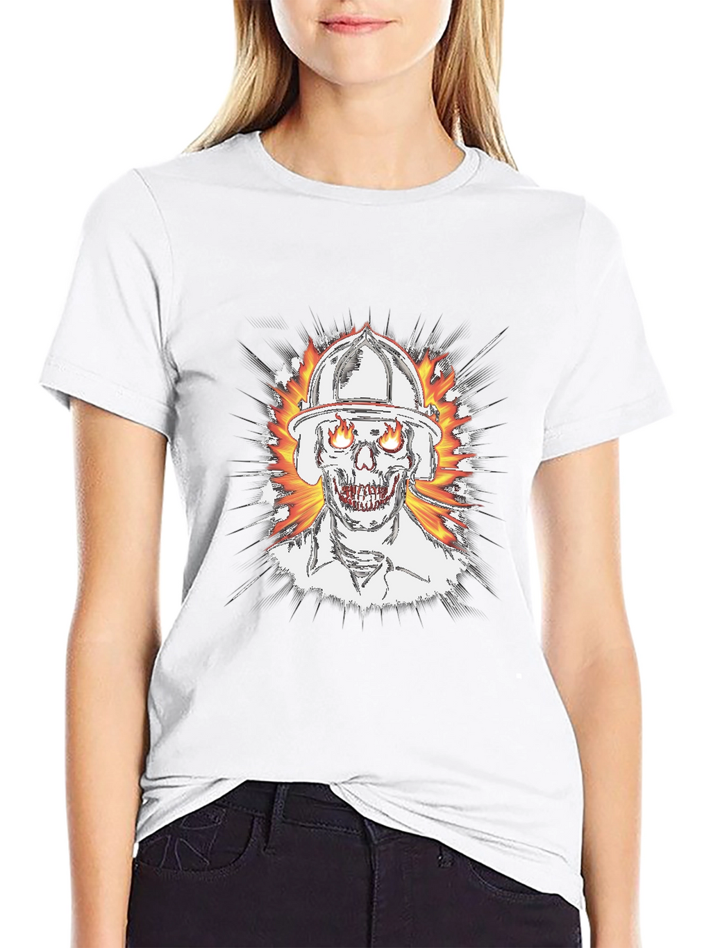 Flaming Skull Firefighter T-Shirt