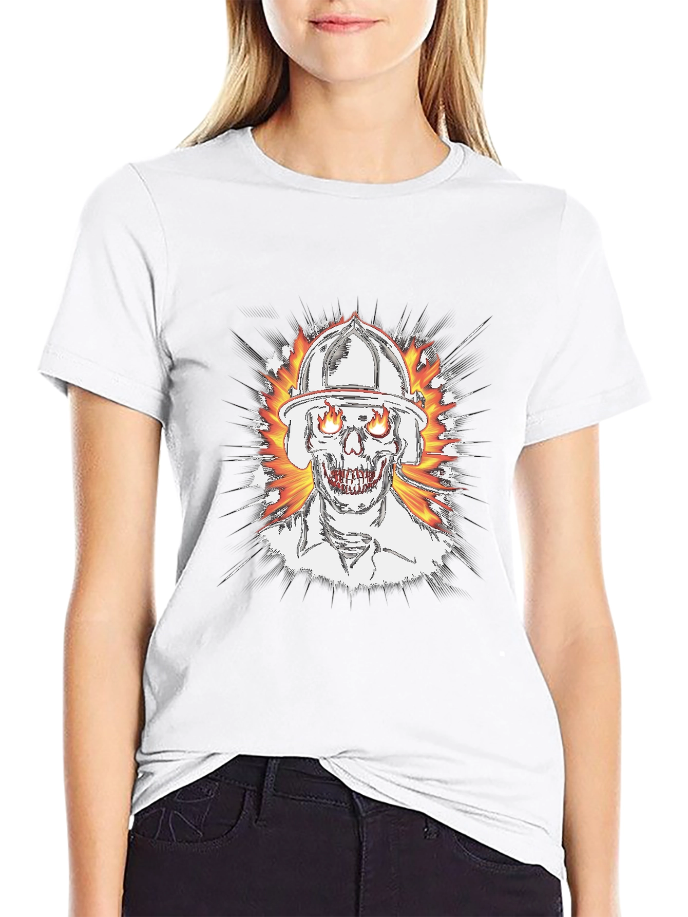 Flaming Skull Firefighter T-Shirt