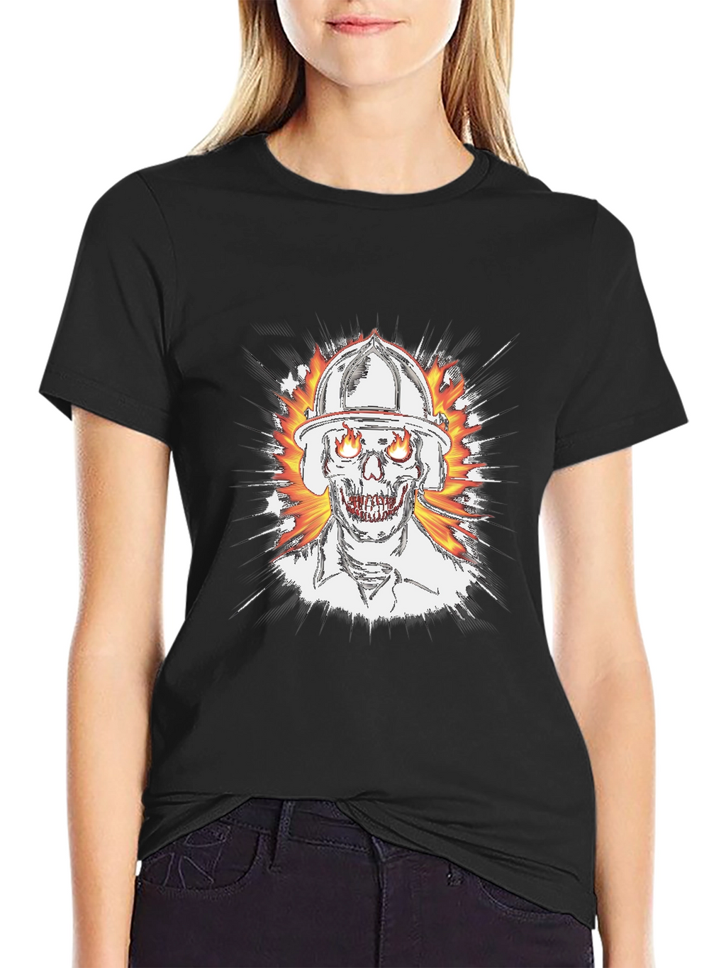 Flaming Skull Firefighter T-Shirt