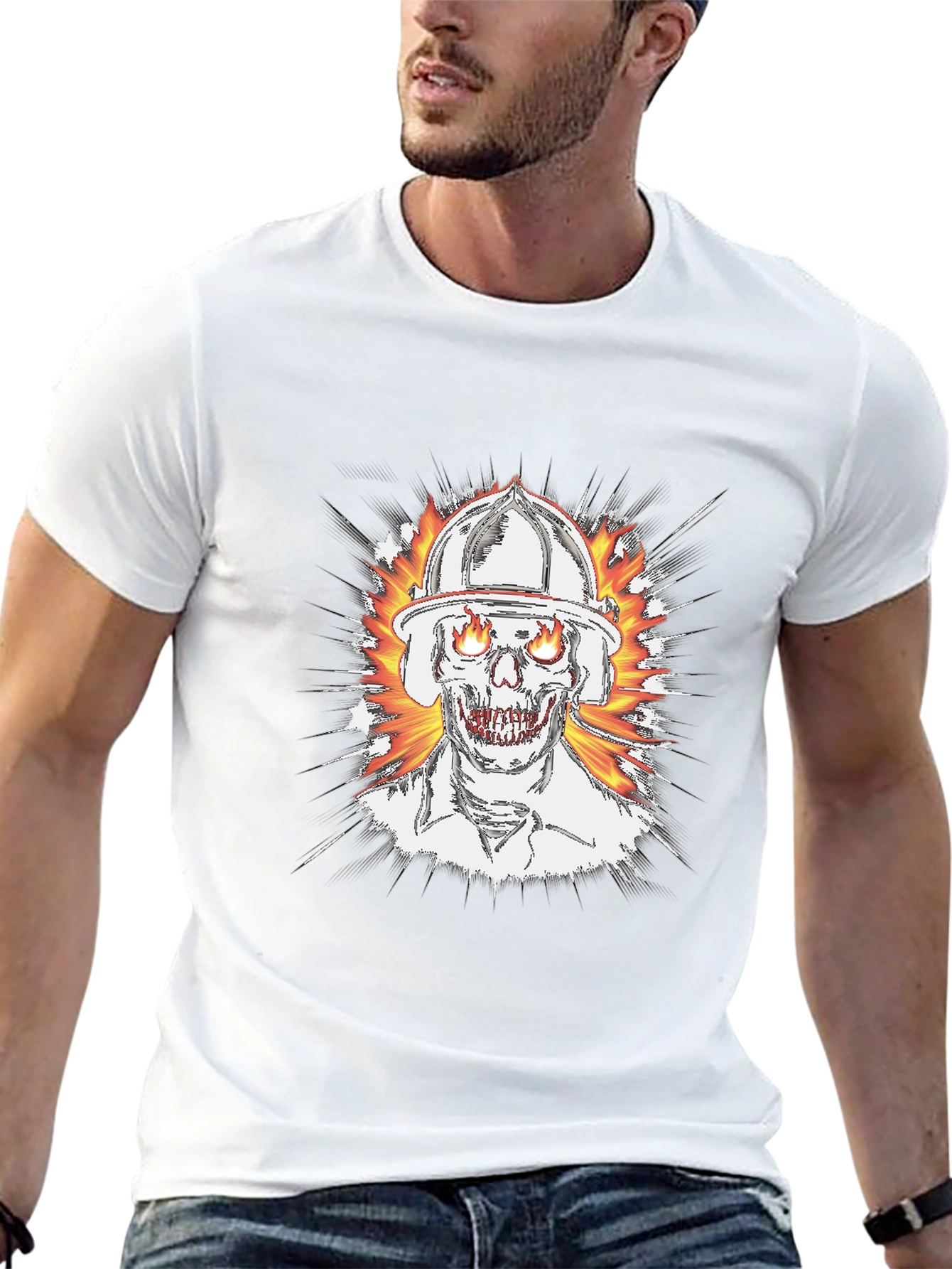Flaming Skull Firefighter T-Shirt