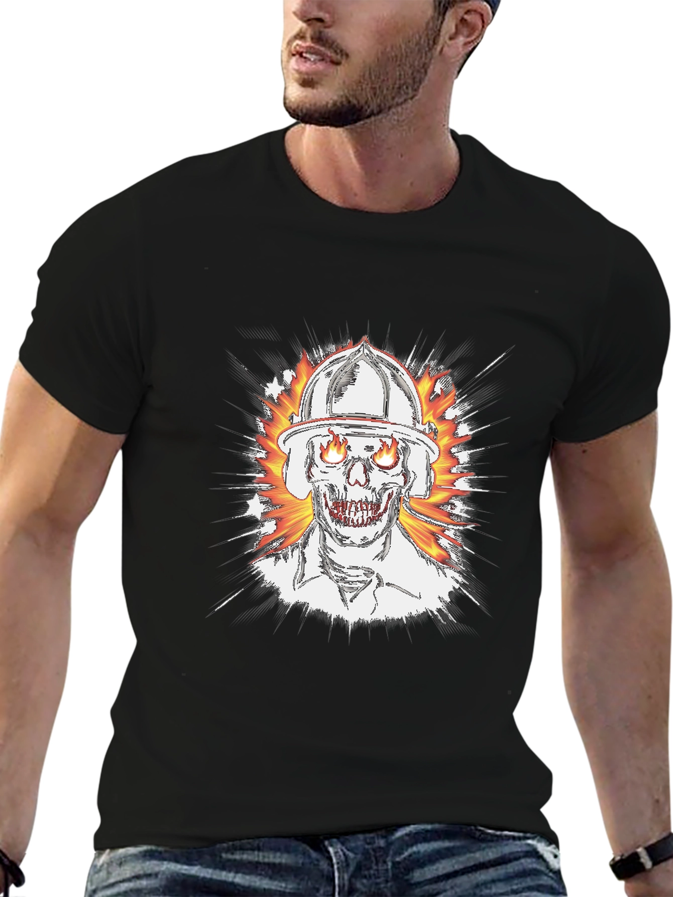 Flaming Skull Firefighter T-Shirt