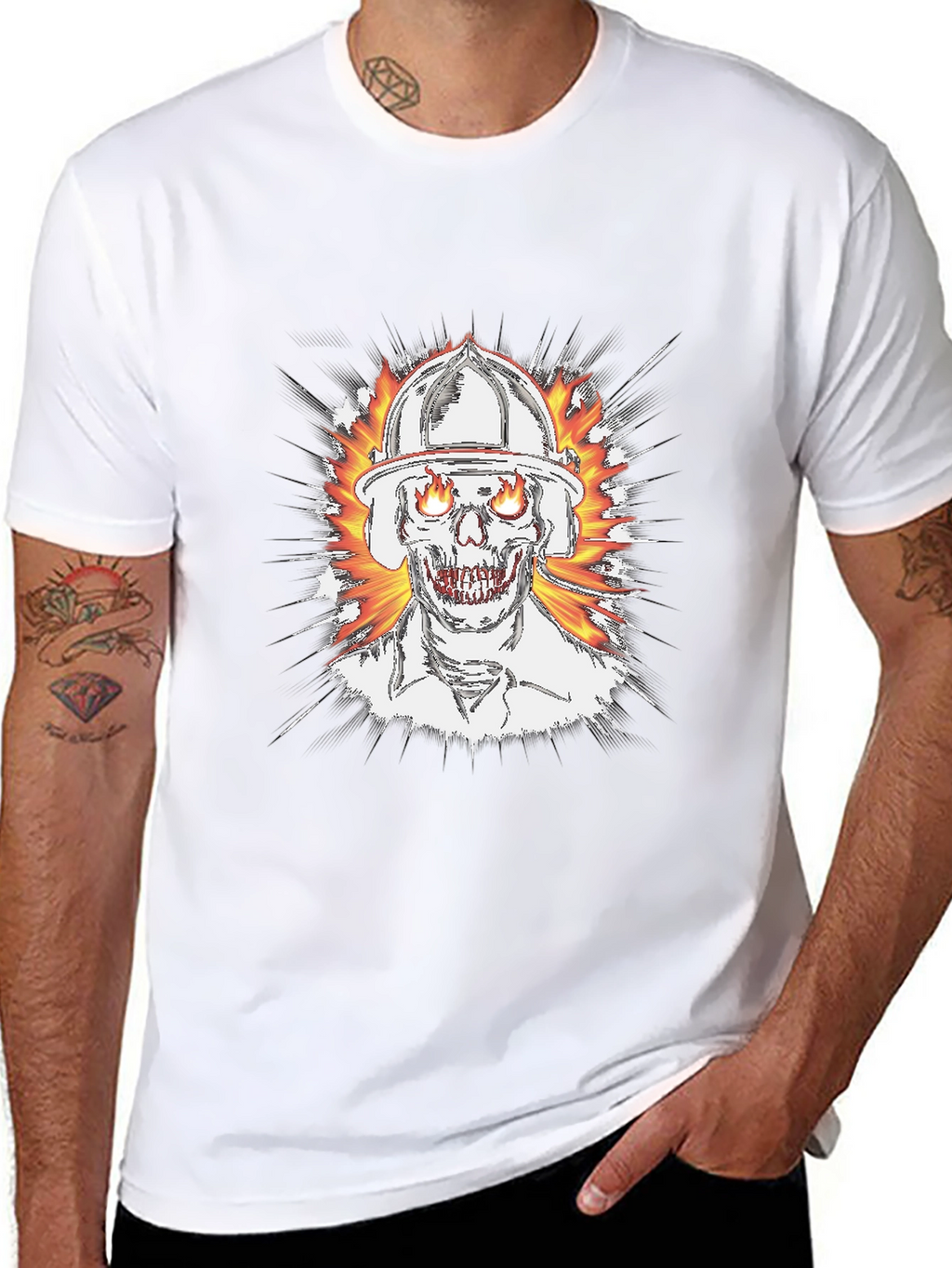 Flaming Skull Firefighter T-Shirt