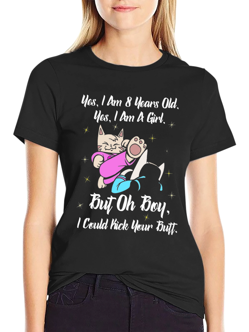 8 Years Old Girl Funny Cat T-Shirt