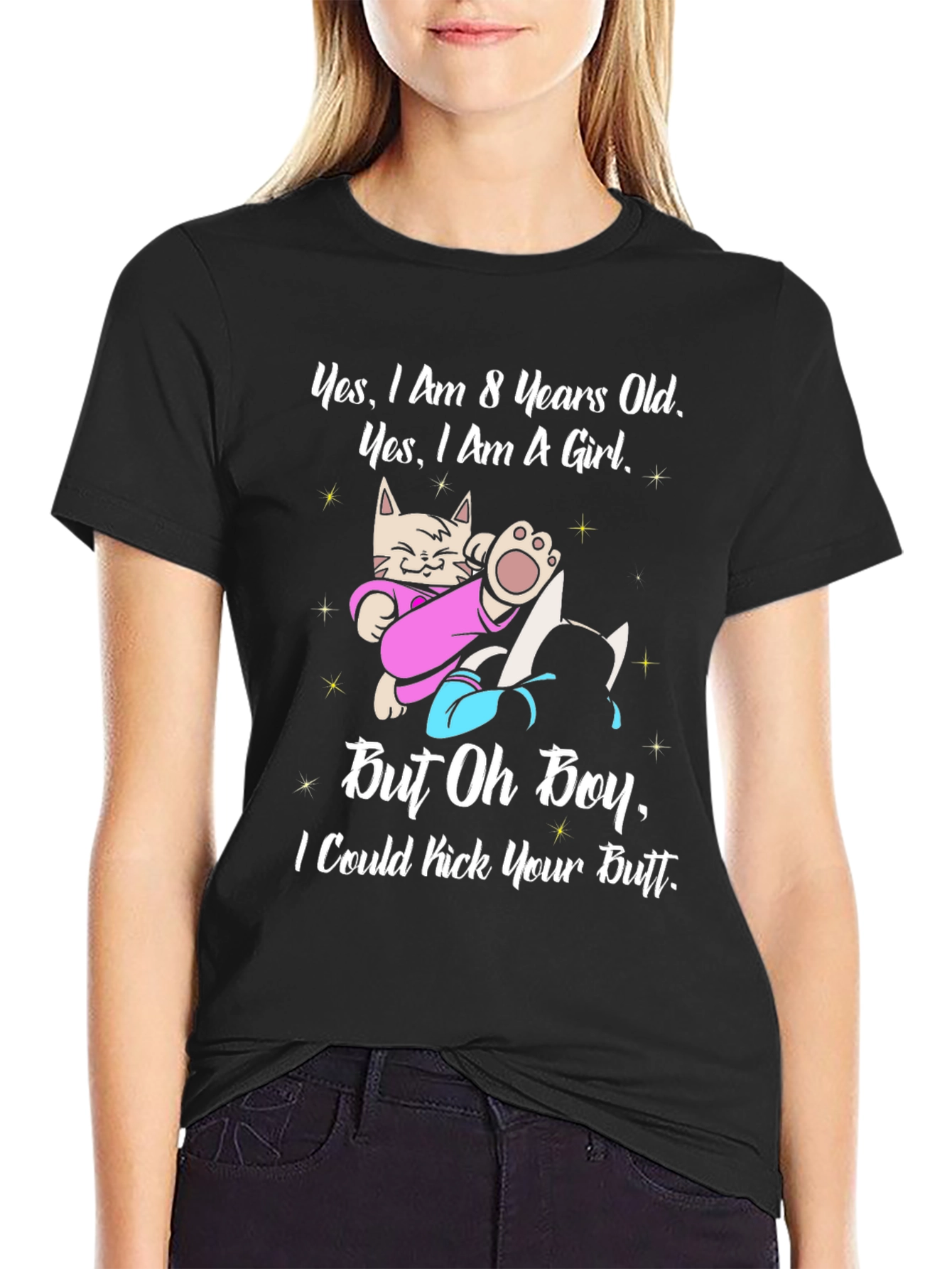 8 Years Old Girl Funny Cat T-Shirt