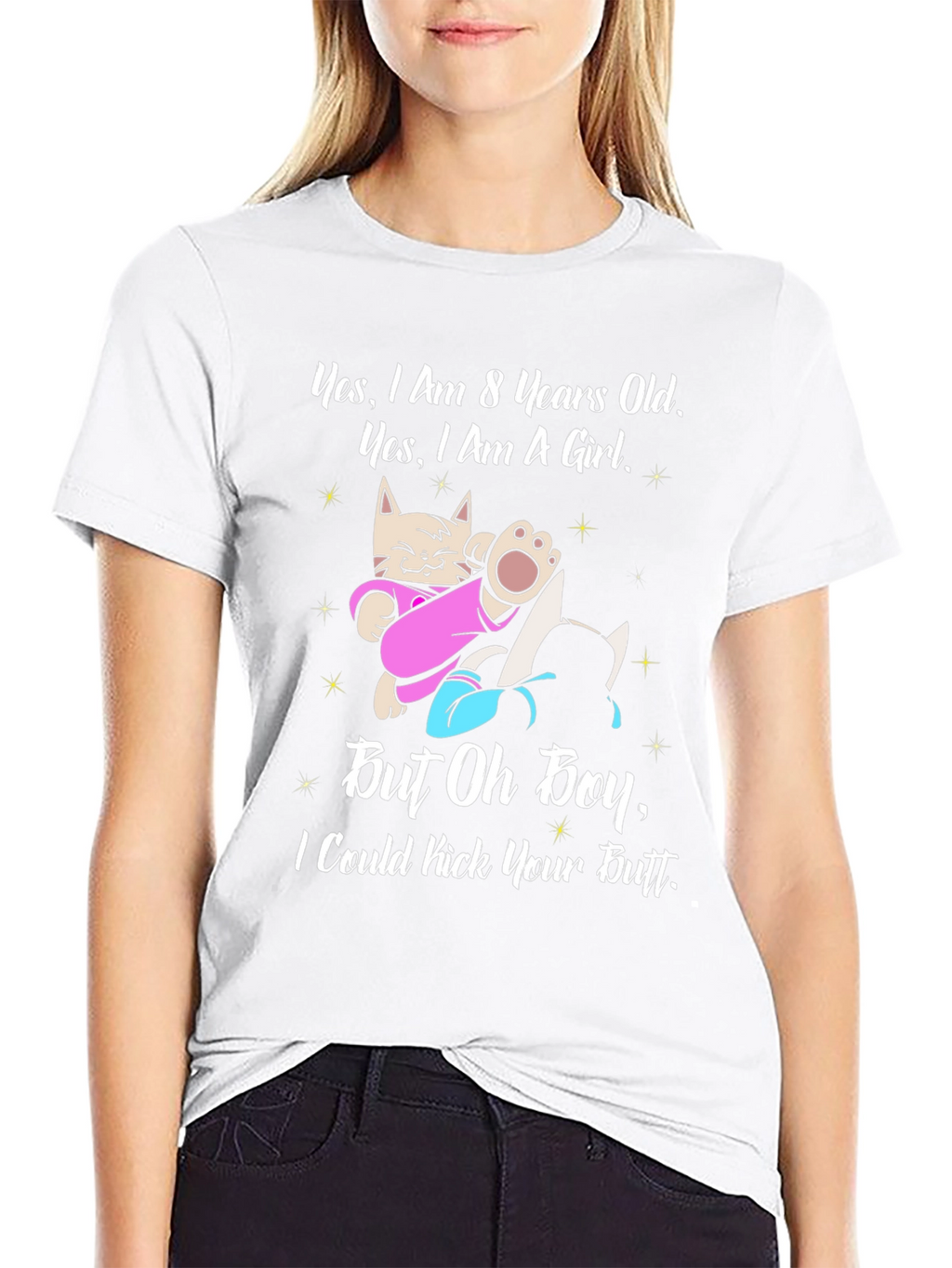 8 Years Old Girl Funny Cat T-Shirt