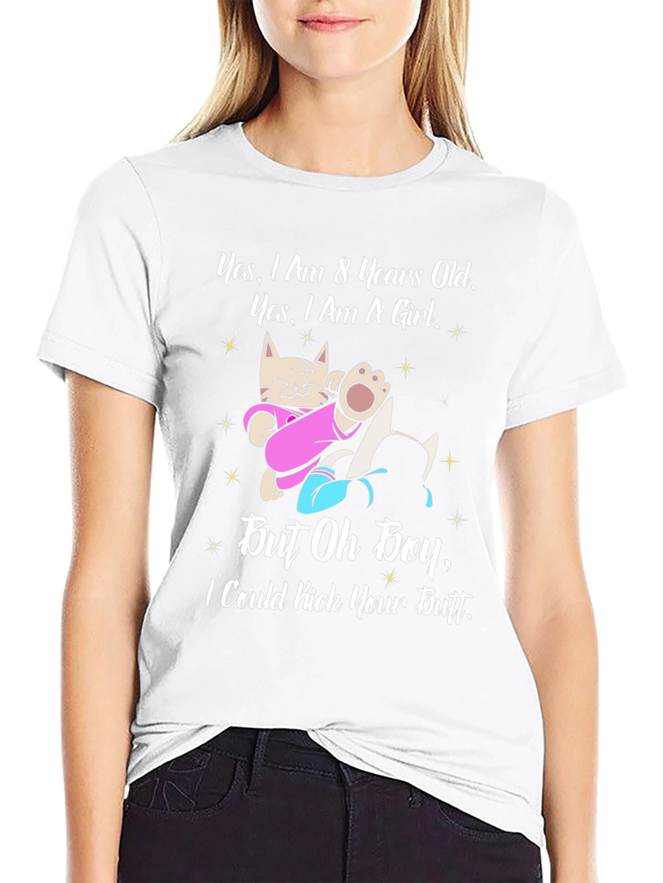 8 Years Old Girl Funny Cat T-Shirt